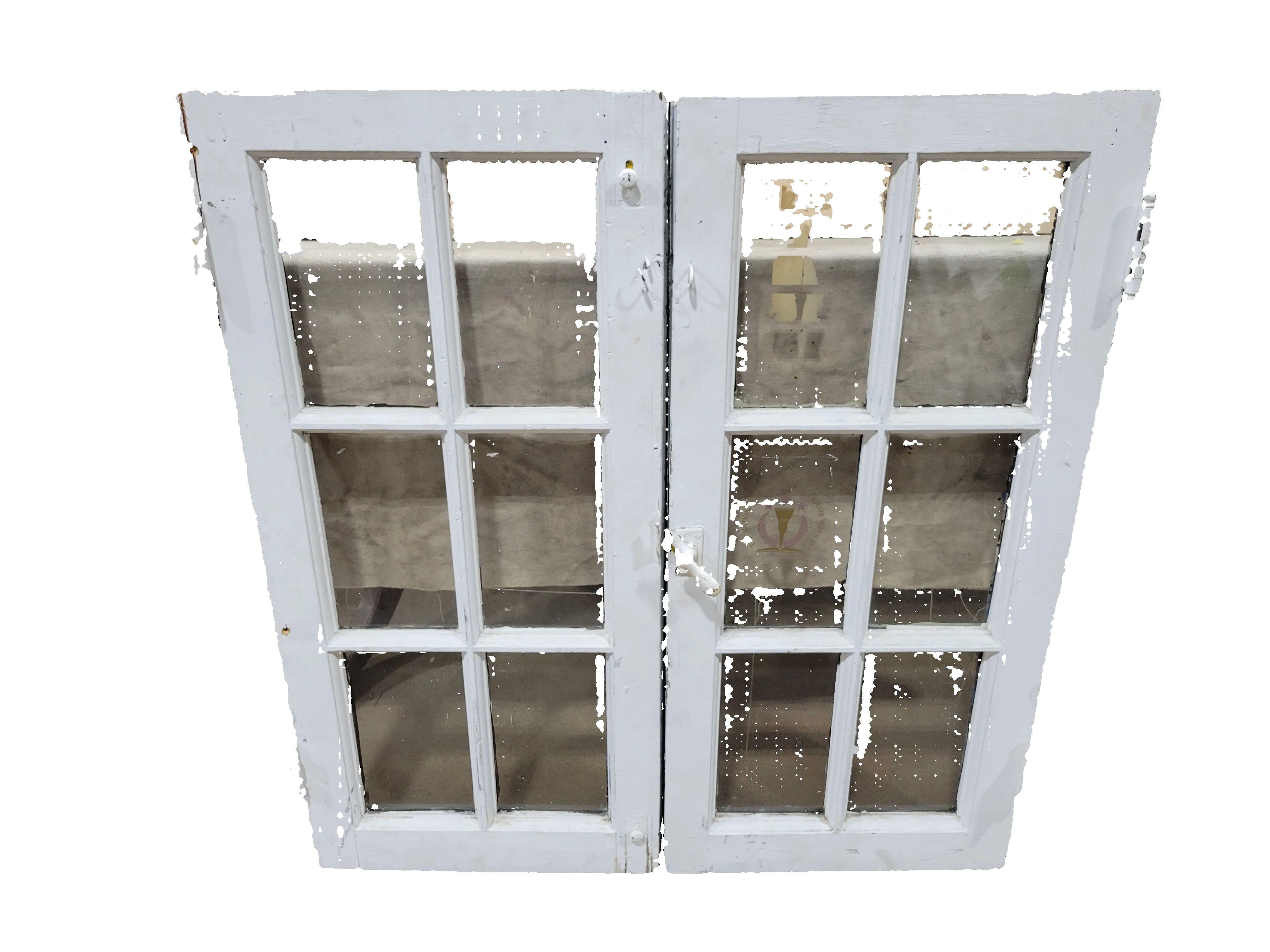 Vintage 12-Lite Wood Cabinet Doors with Original Latch & Hinges