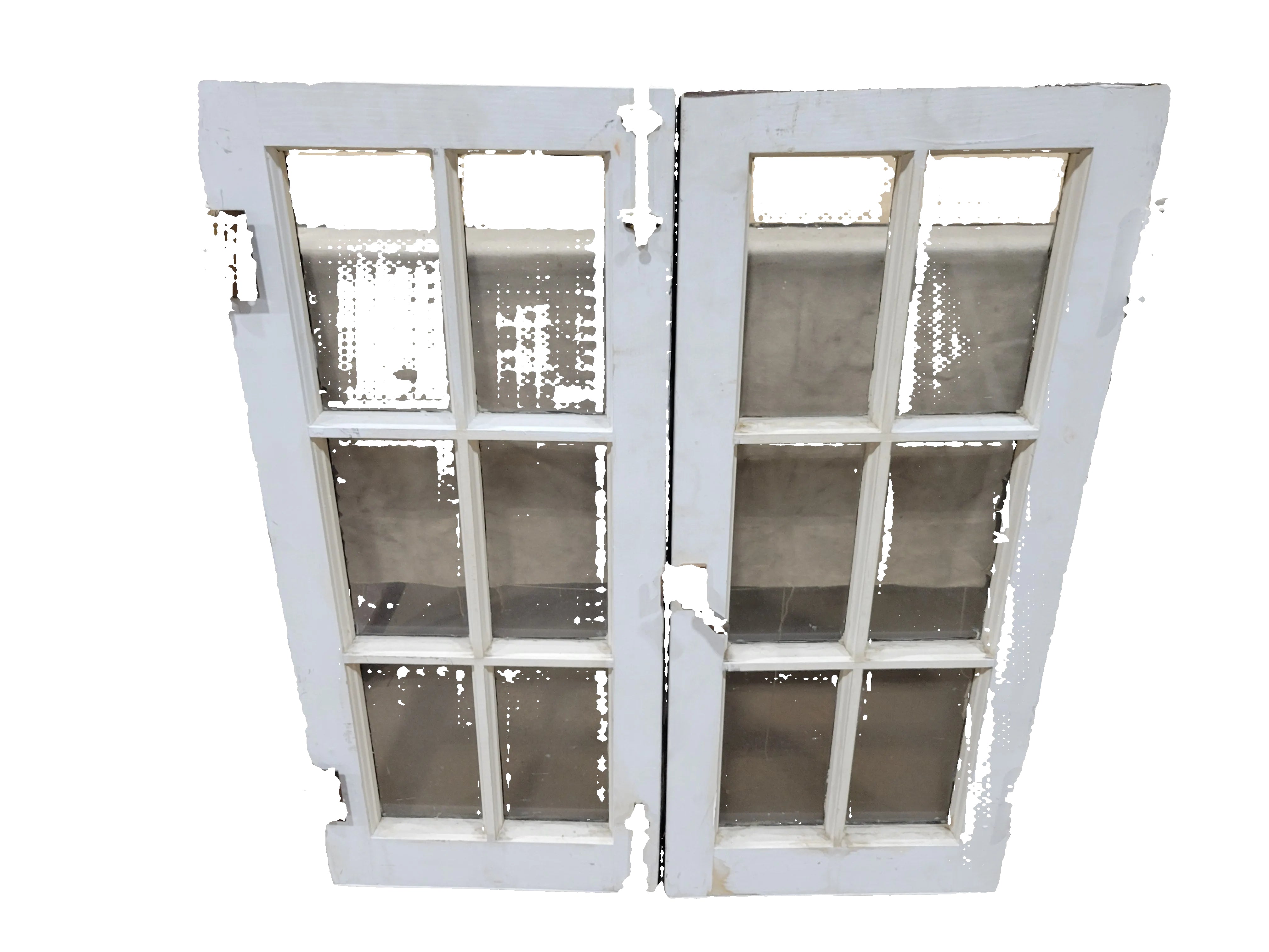 Vintage 12-Lite Wood Cabinet Door Pair