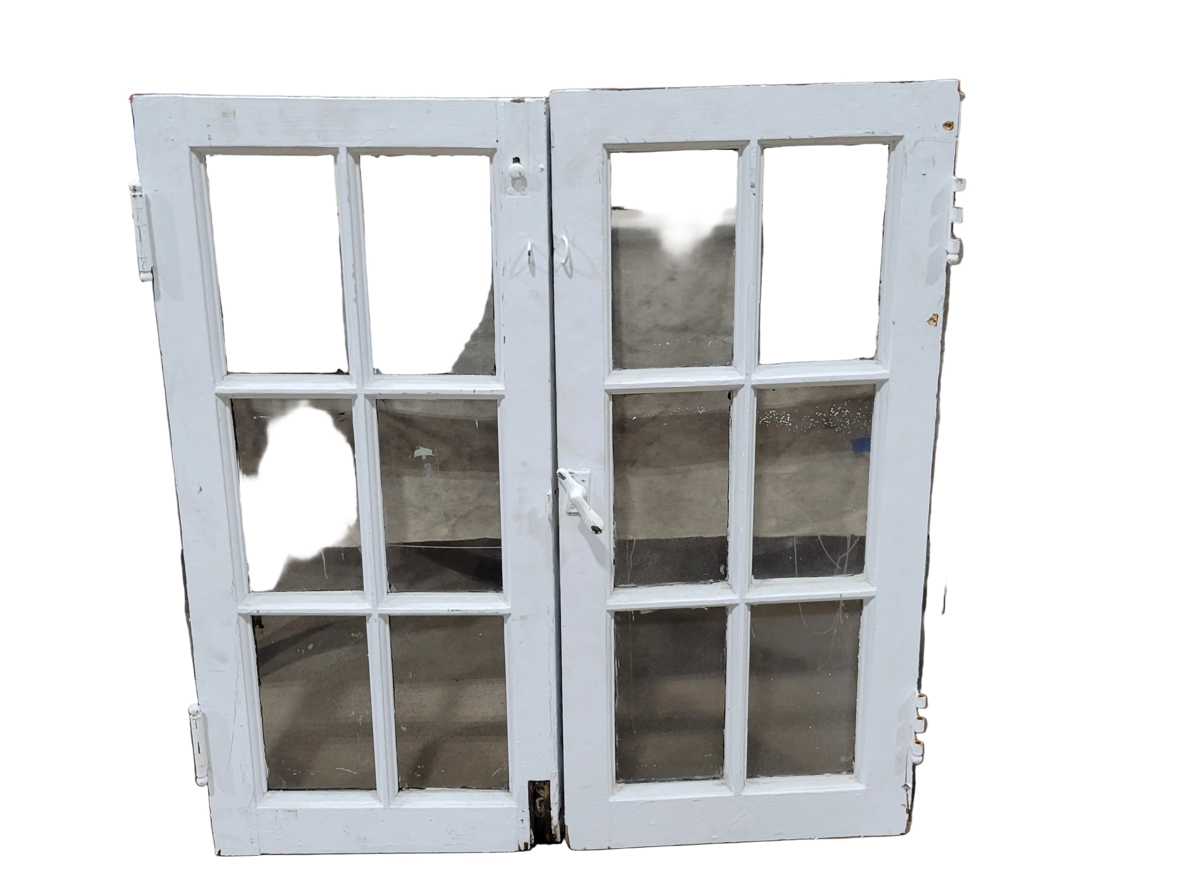 Vintage 12-Lite Wood Cabinet Door Pair with Original Hardware