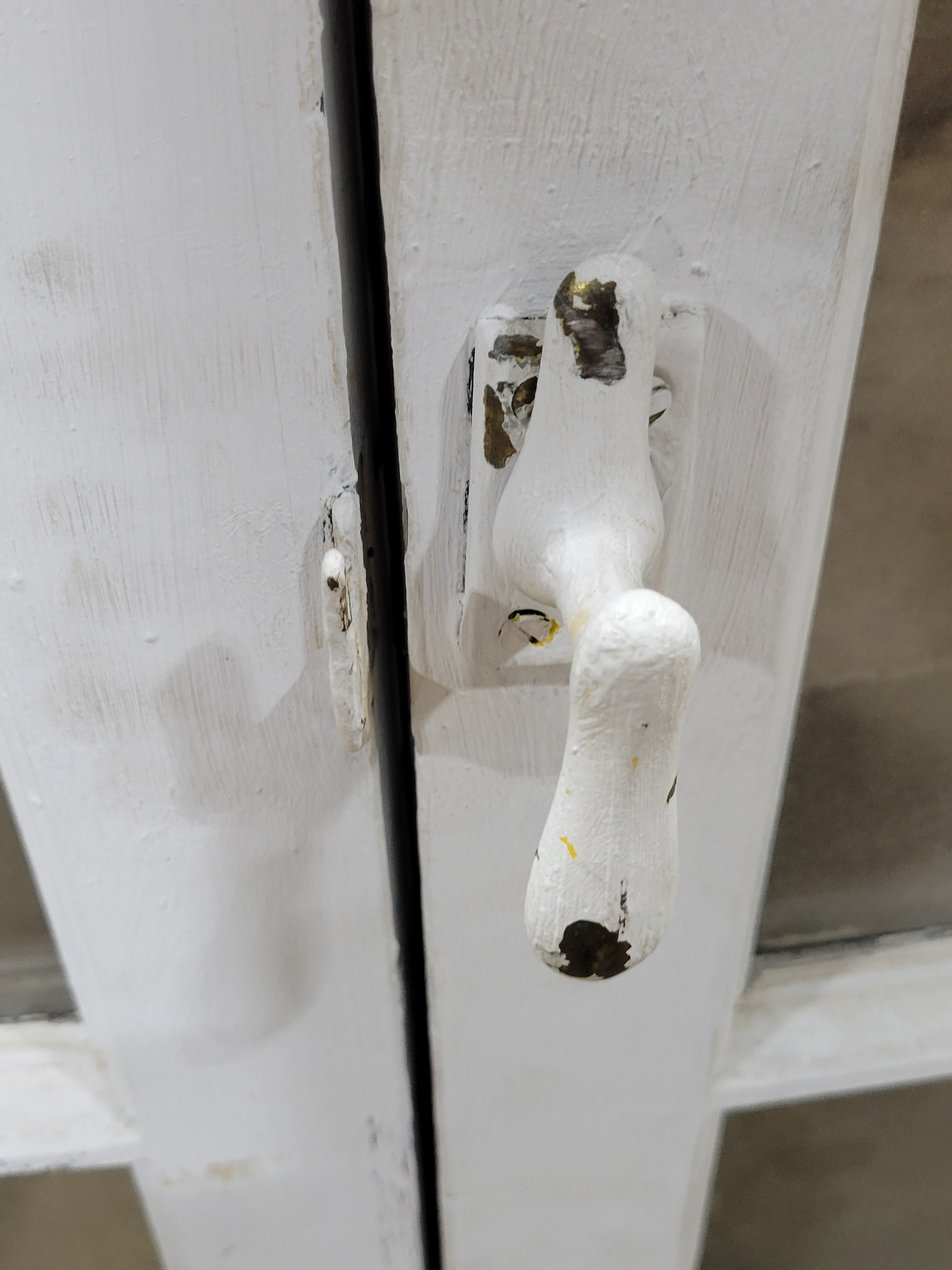 Vintage 12-Lite Wood Cabinet Door Pair with Original Hardware