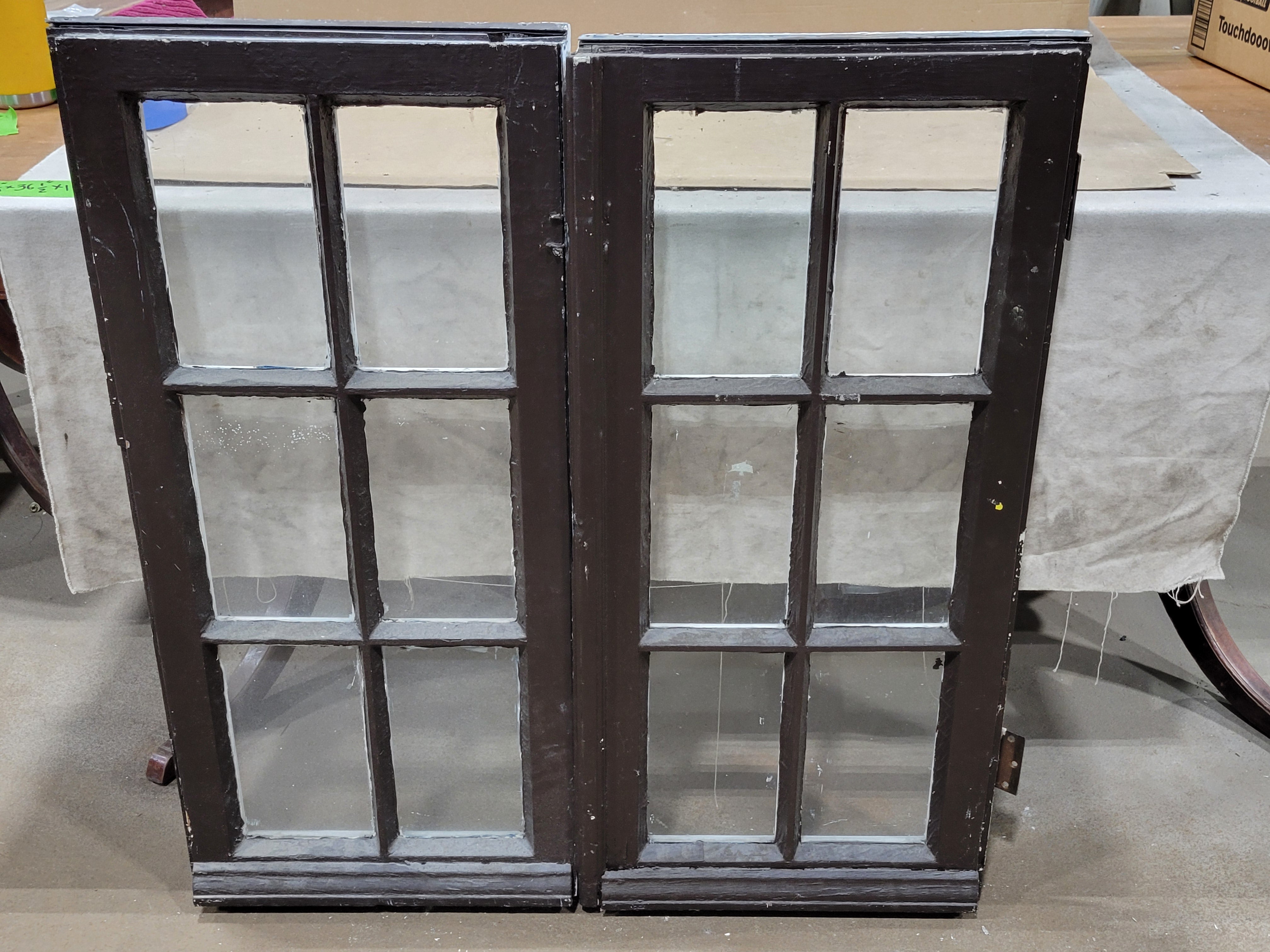 Vintage 12-Lite Wood Cabinet Door Pair with Original Hardware
