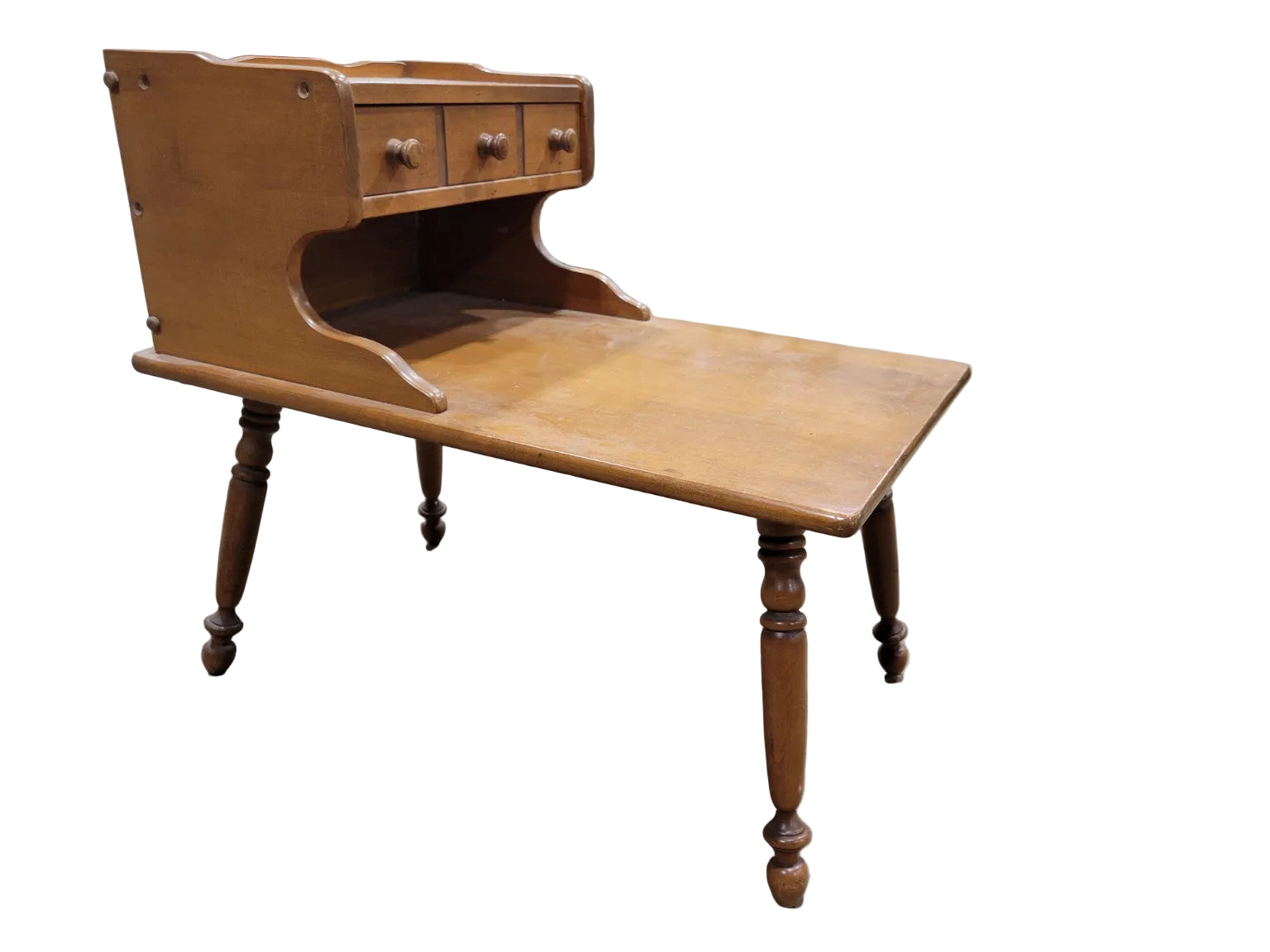 Vintage Maple End Table with Three Drawer Organizer Shelf