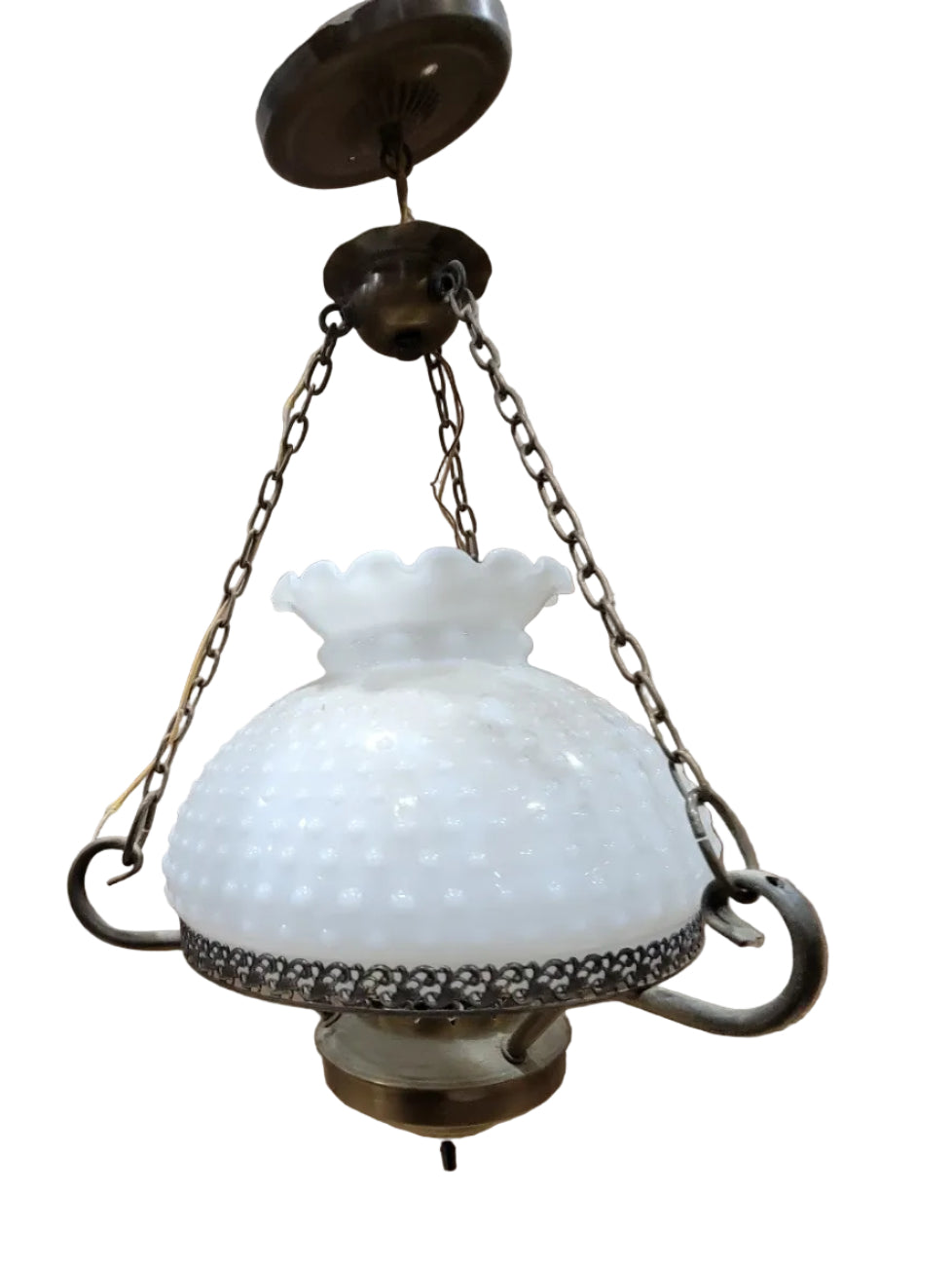 Vintage Hobnail Milk Glass Hanging Pendant Light