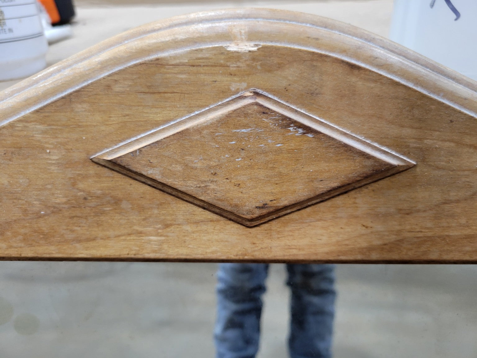 Vintage Sun Tan Wood Wall Mirror with Arched Crest