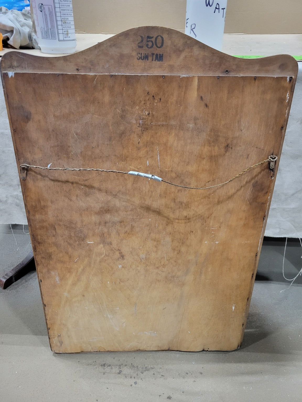 Vintage Sun Tan Wood Wall Mirror with Arched Crest