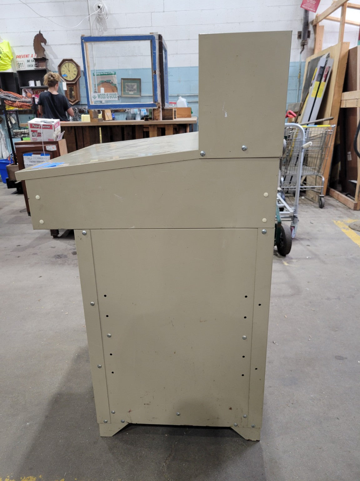 Industrial Steel Shop Desk with Locking Drawer & Mail Sorter Hutch