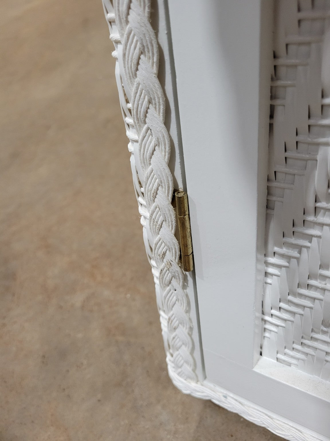 Vintage White Wicker Wall Cabinet with Double Doors