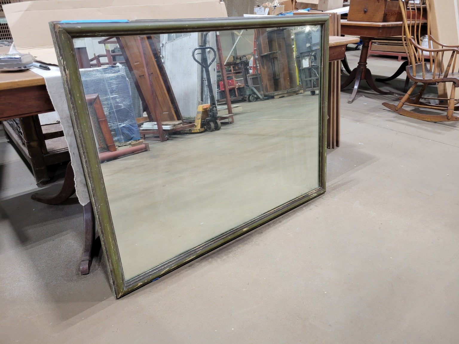 Vintage Olive Green Painted Wood Wall Mirror