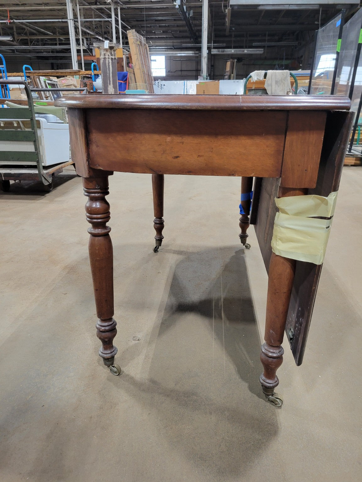 Antique Walnut Drop-Leaf Dining Table with Turned Legs