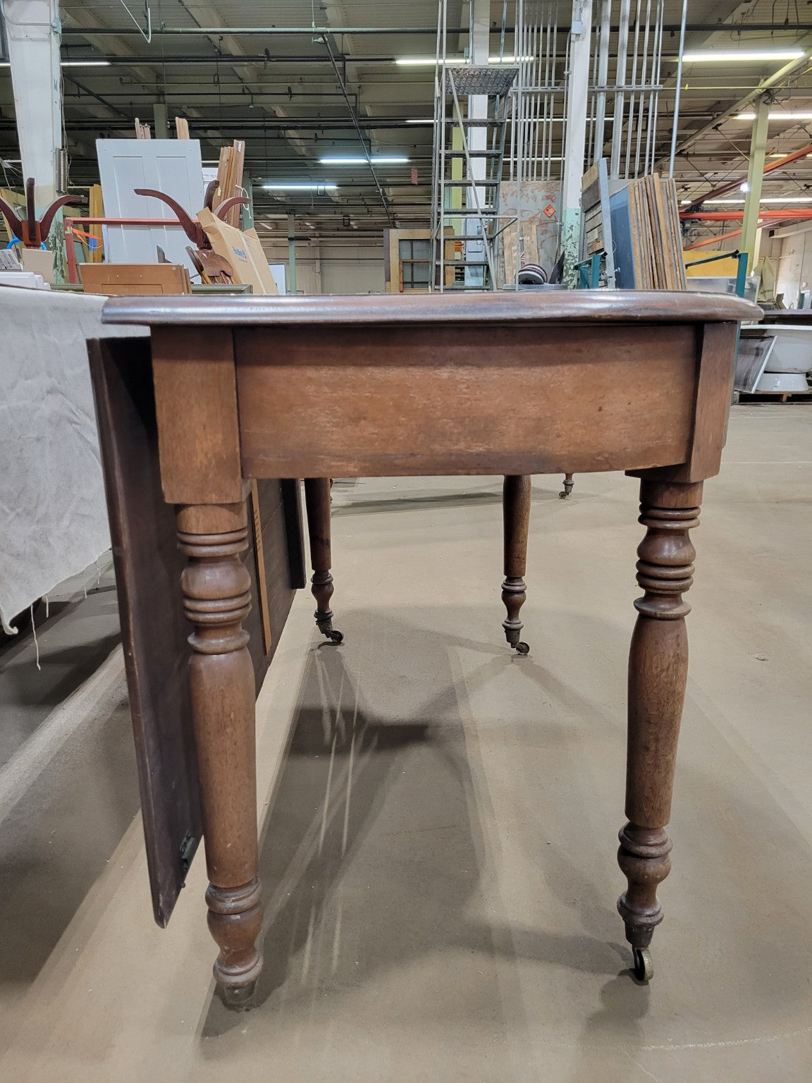 Antique Walnut Drop-Leaf Gateleg Dining Table on Original Casters