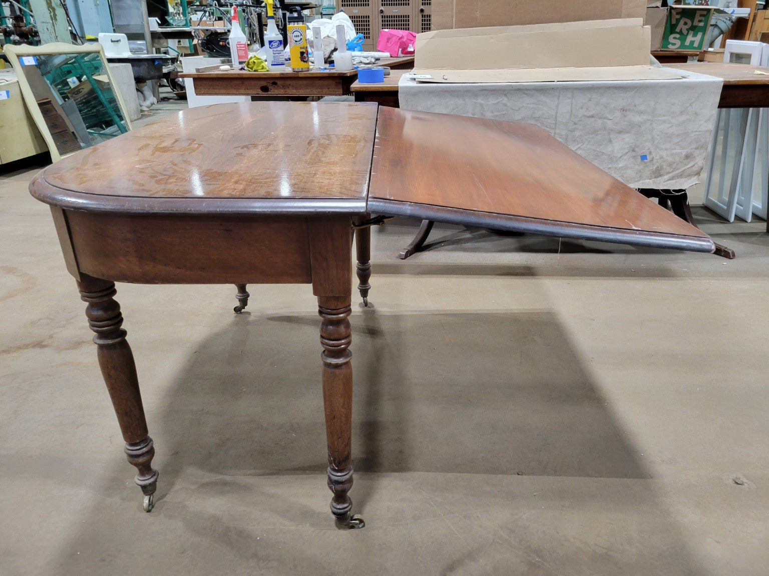 Antique Walnut Drop-Leaf Gateleg Dining Table on Original Casters