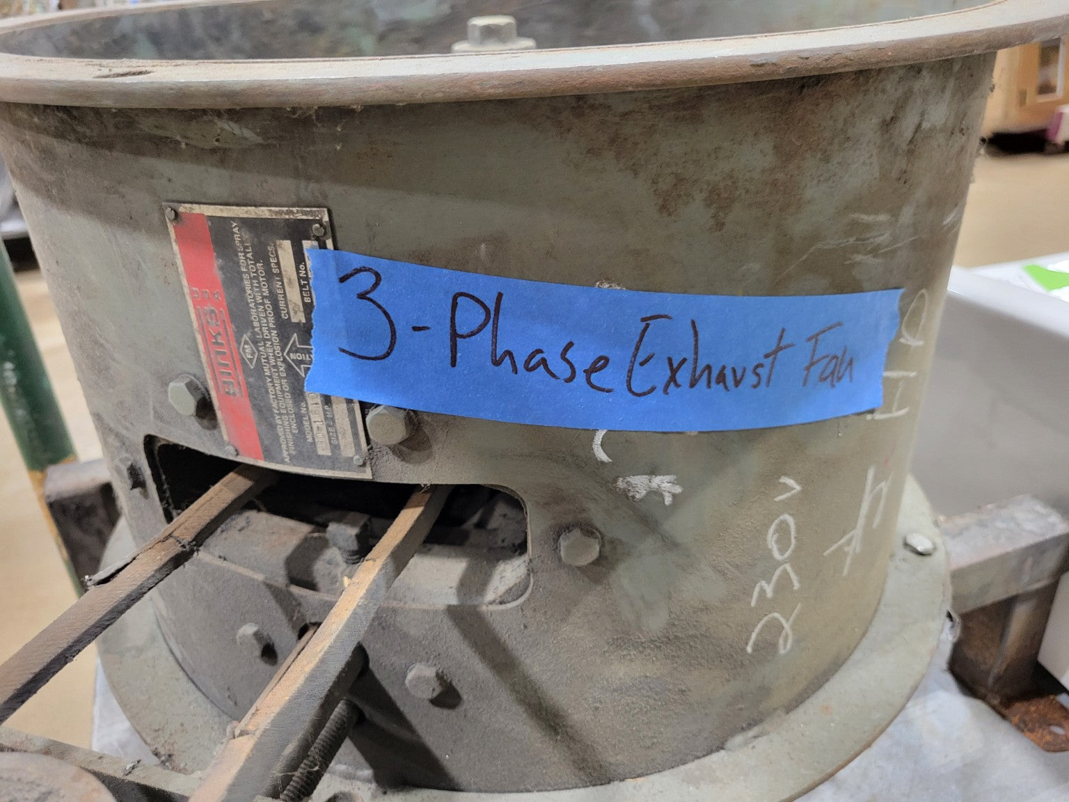 Industrial Binks 20½" Belt-Driven 3-Phase Exhaust Fan