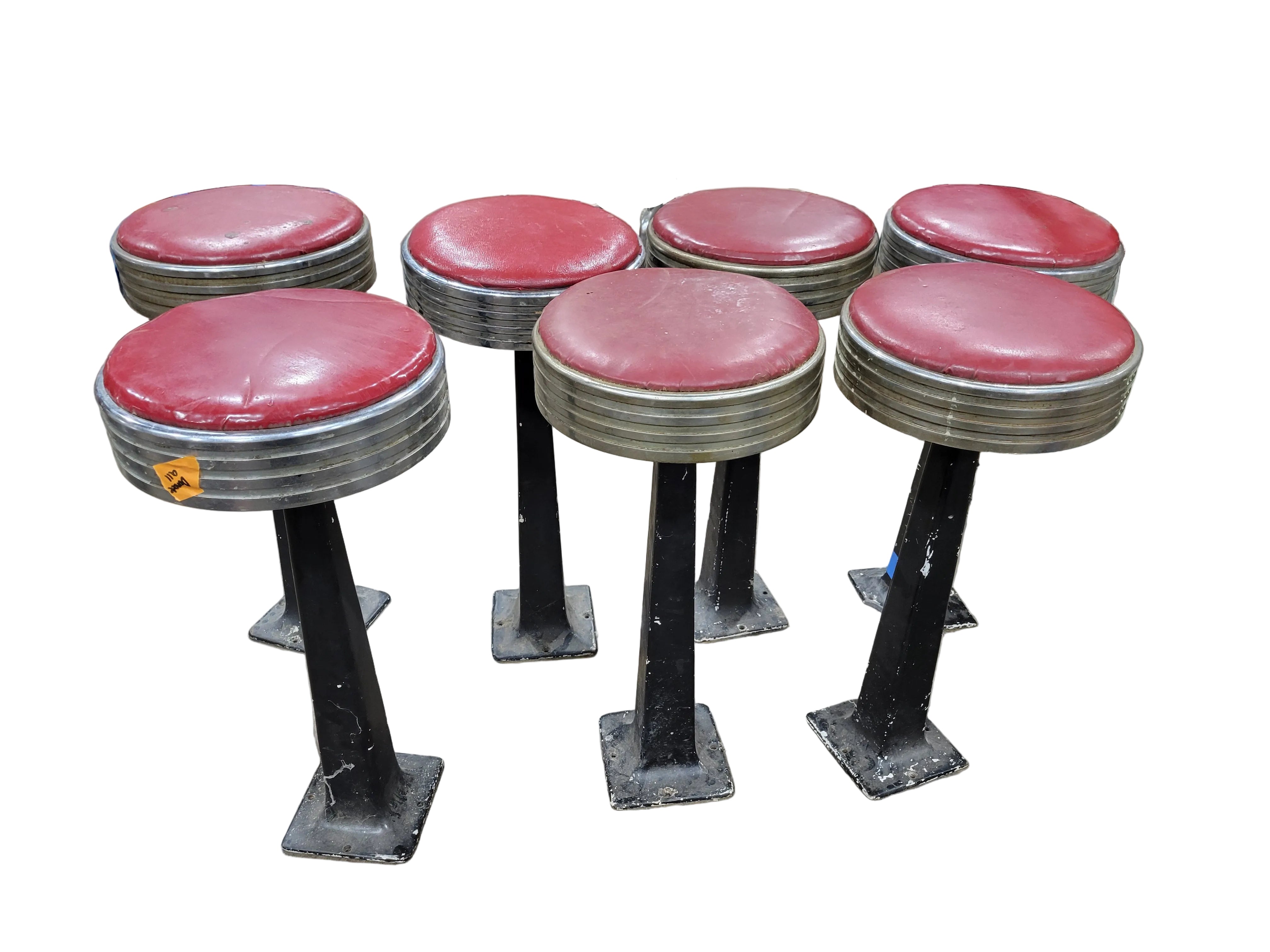 Vintage Industrial Fixed Diner Bar Stools – Set of 7