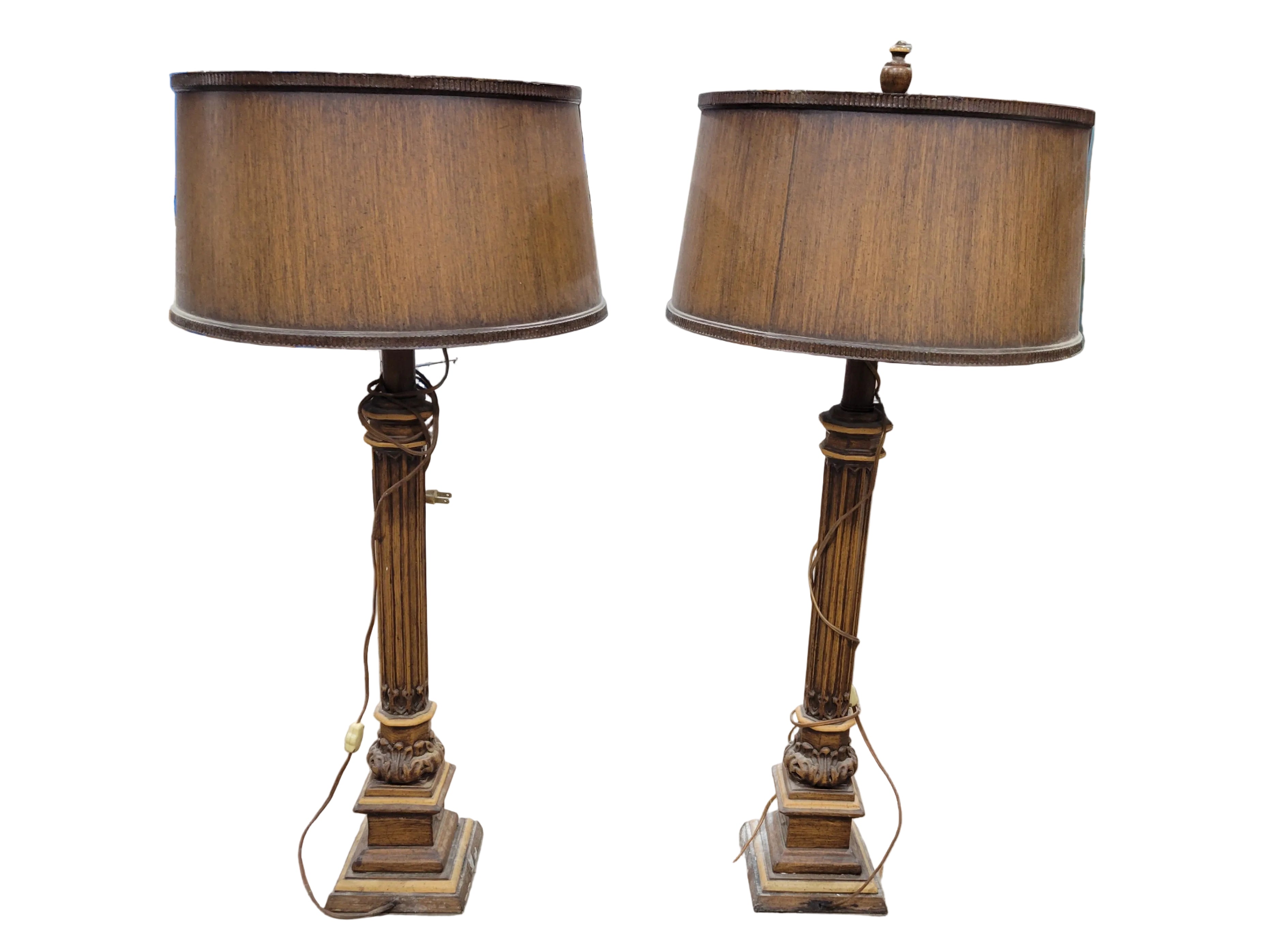 Vintage Neoclassical Fluted Column Table Lamps – Pair