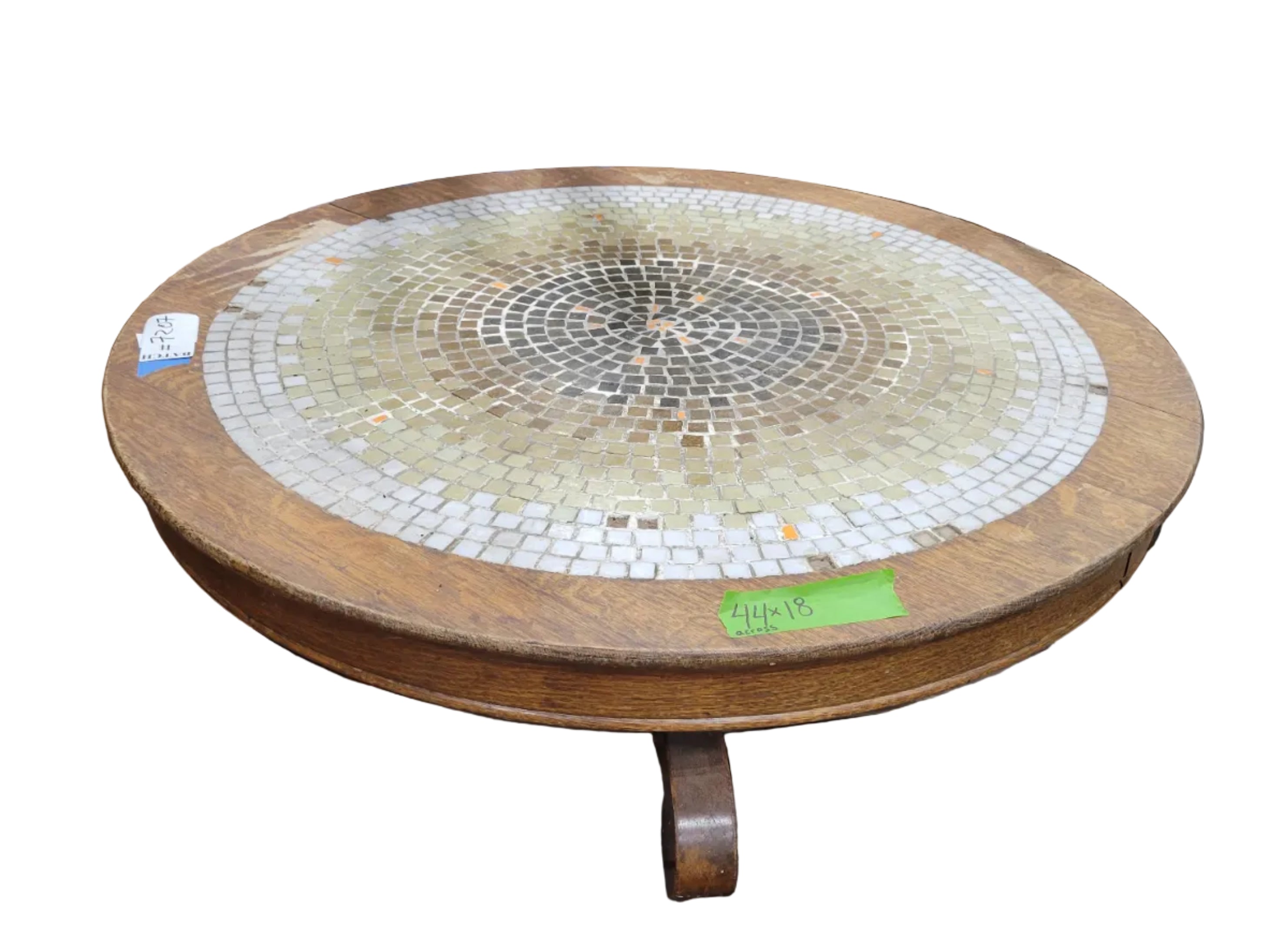 Vintage Oak Round Mosaic Tile Coffee Table