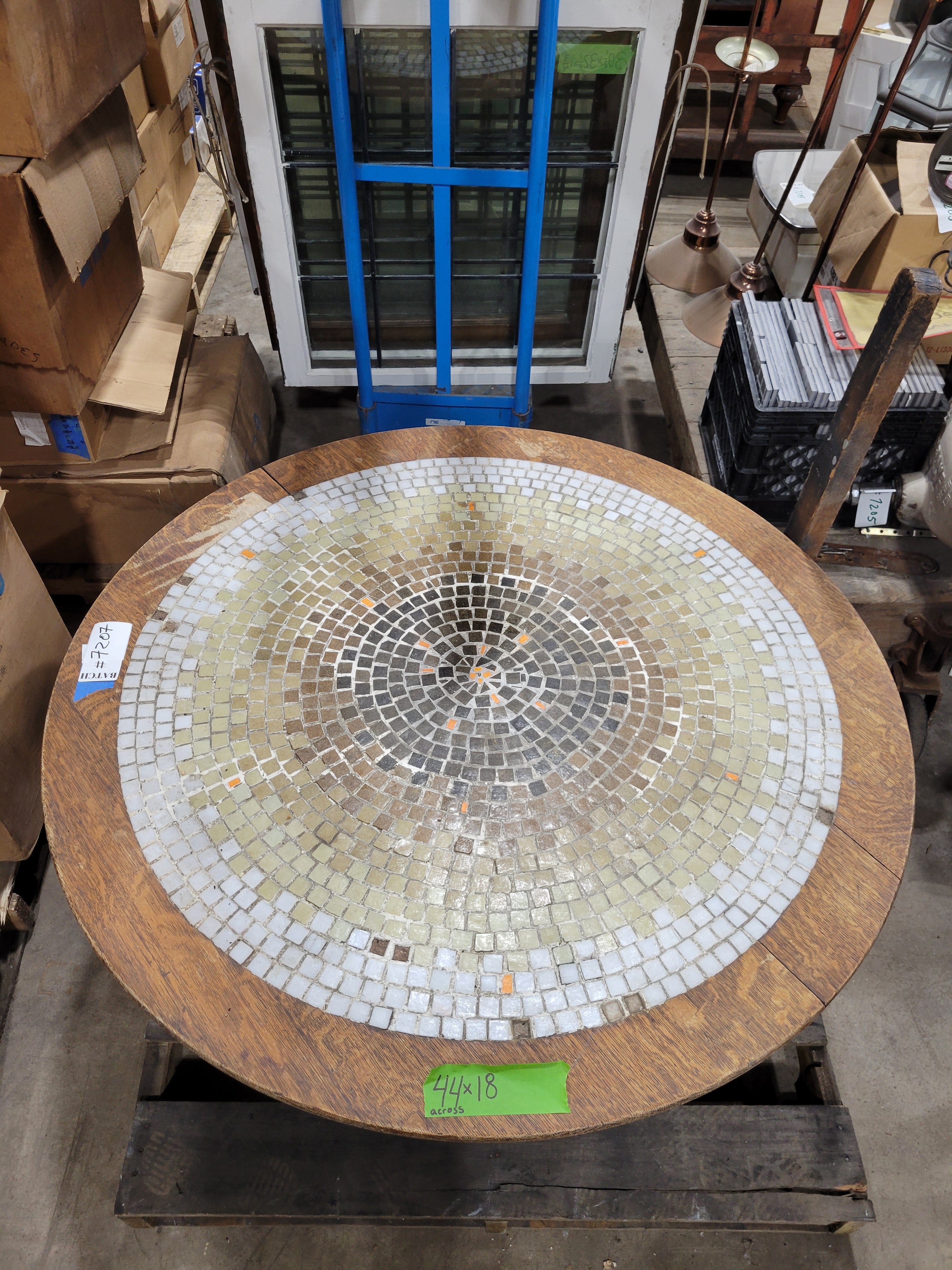 Vintage Oak Round Mosaic Tile Coffee Table