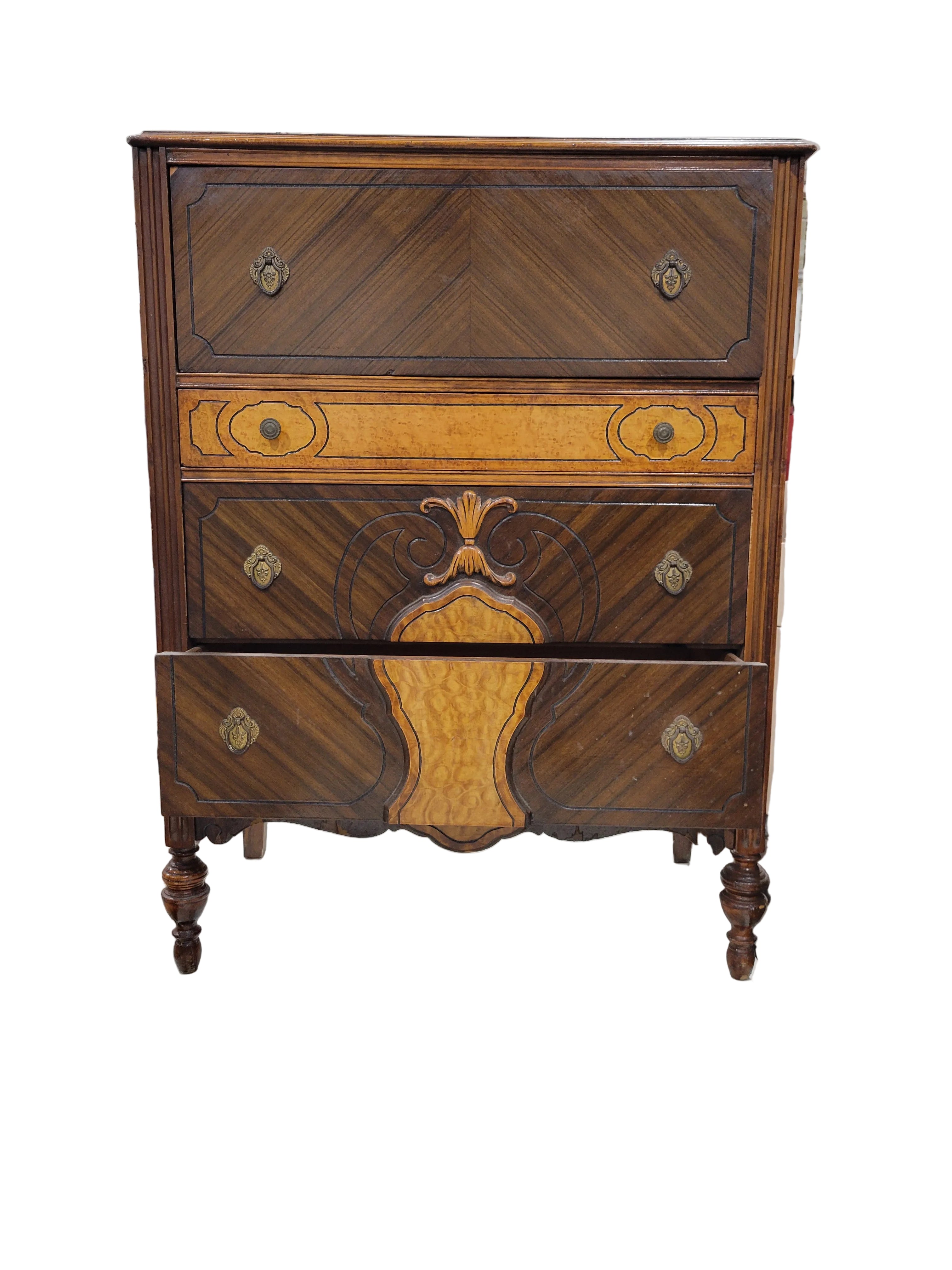 Vintage Walnut & Bird's-Eye Maple Chest of Drawers