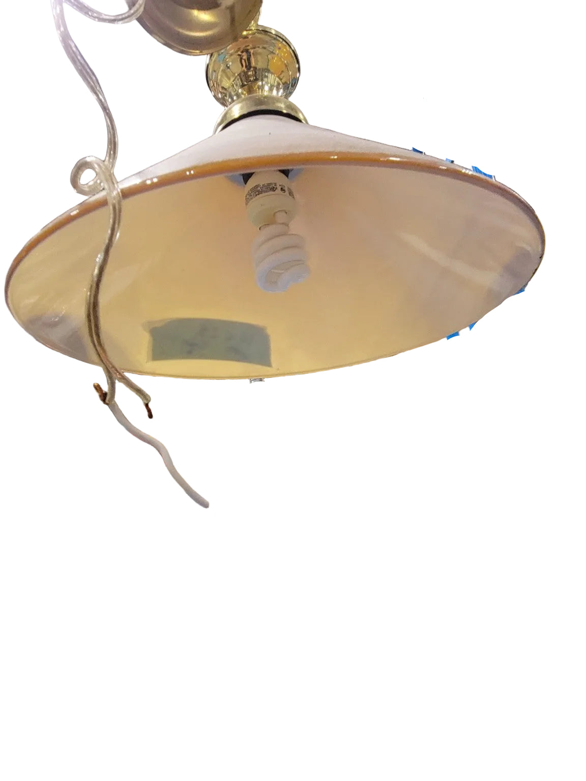 Vintage Amber Glass Cone Pendant Light with Brass Fitter