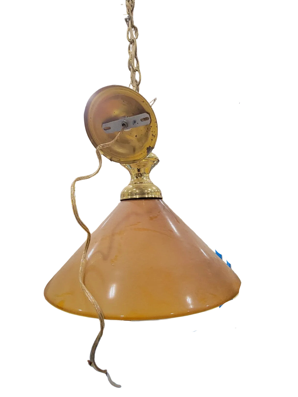 Vintage Amber Glass Cone Pendant Light with Brass Fitter