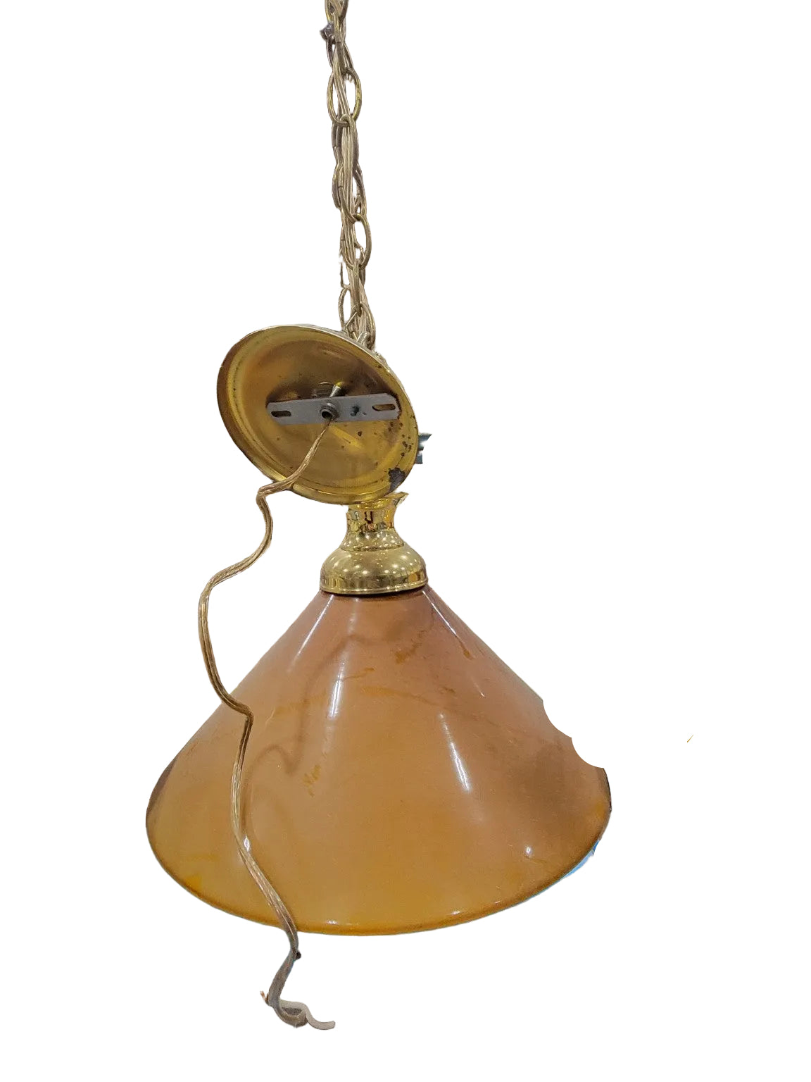 Vintage Amber Glass Cone Pendant Light with Brass Fitter