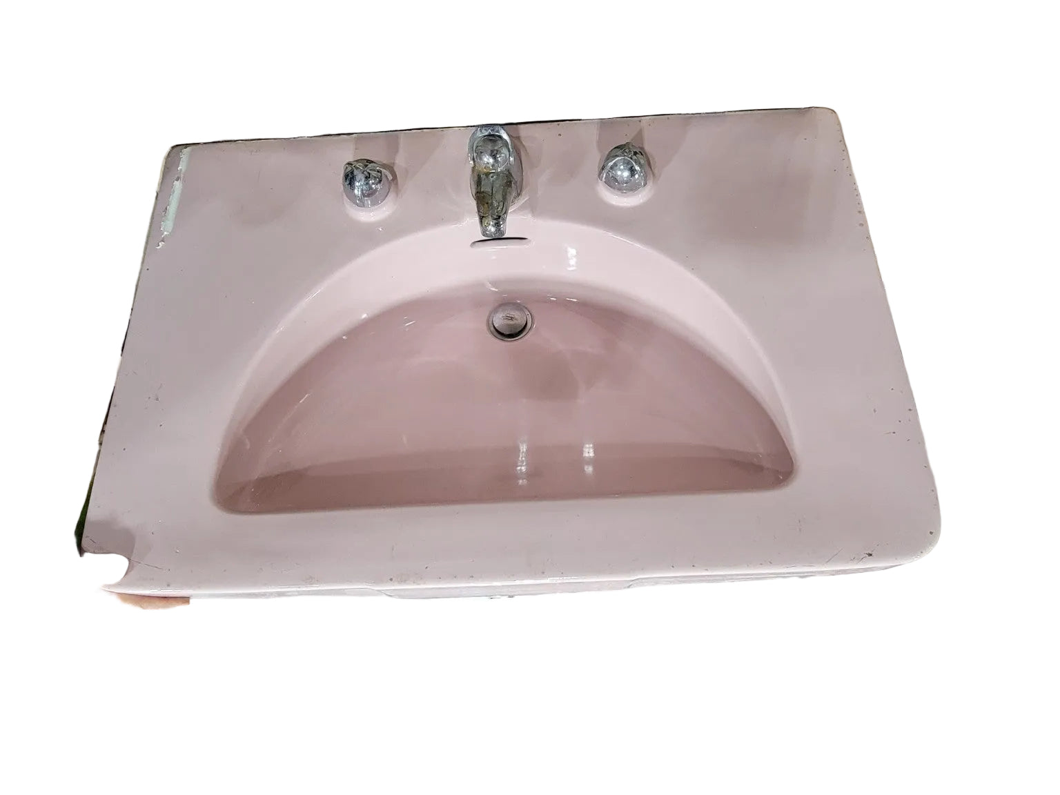 Vintage Crane Pink Porcelain Wall-Mount Bathroom Sink with Original Faucet