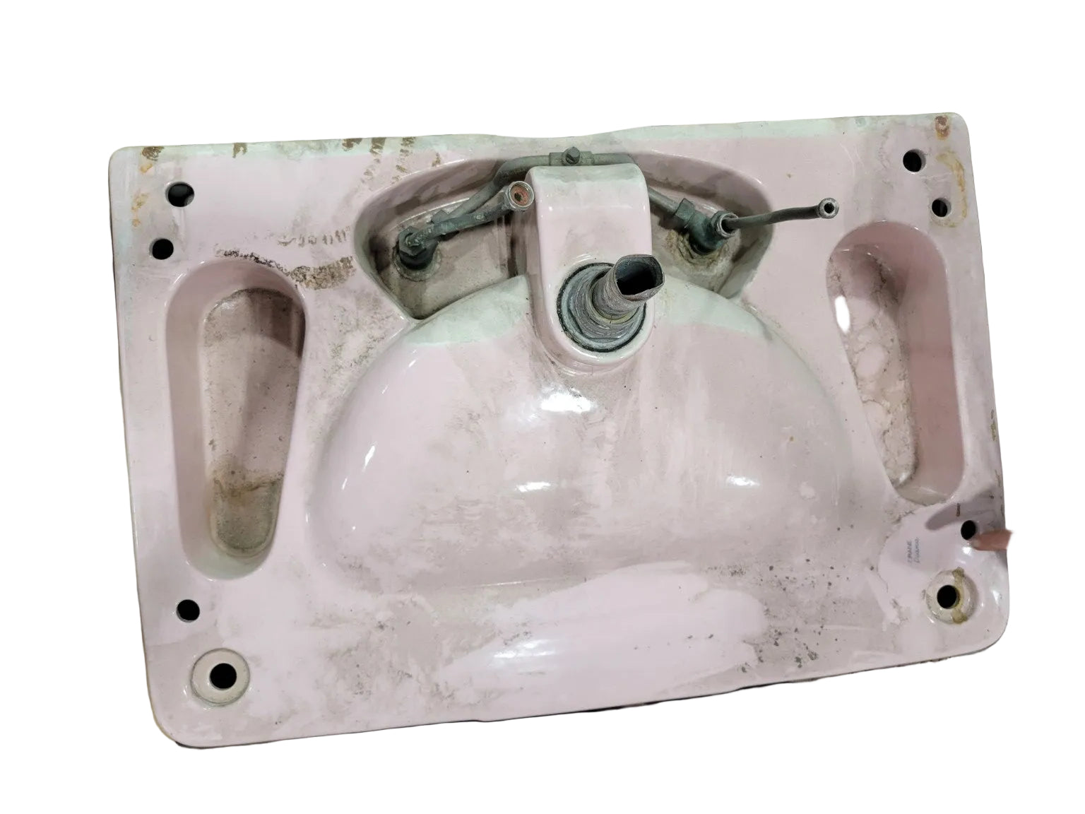 Vintage Crane Pink Porcelain Wall-Mount Bathroom Sink with Original Faucet