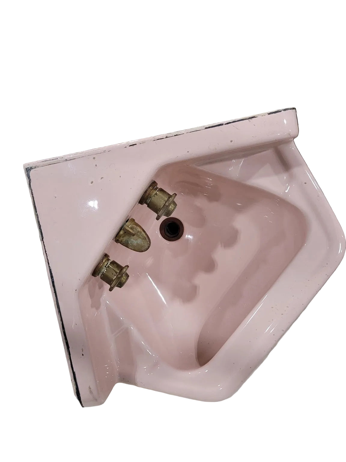 Vintage Pink Corner Wall-Mount Porcelain Bathroom Sink