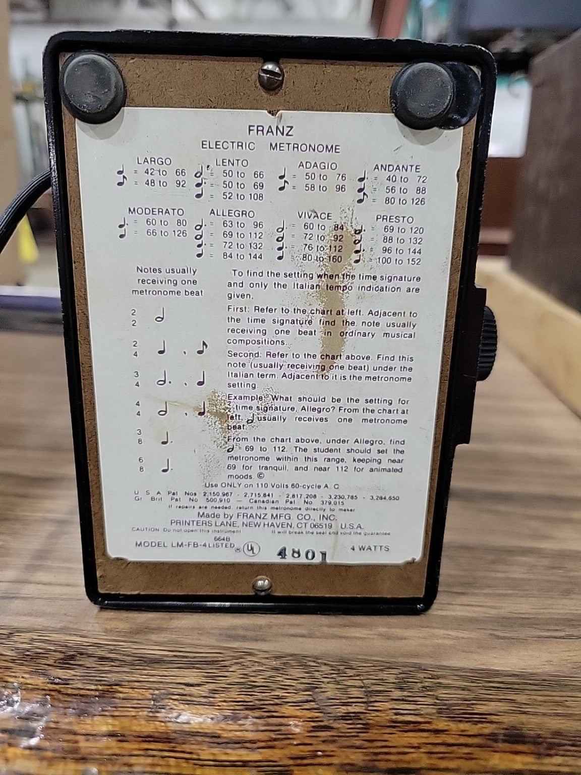 Vintage Franz Electric Metronome Model LM-FB-4