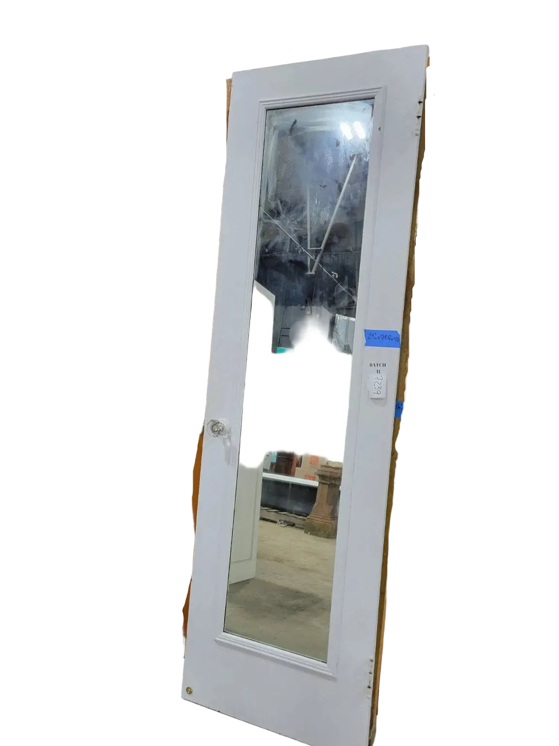 Vintage Painted Wood Full-Length Mirror Door with Glass Knob