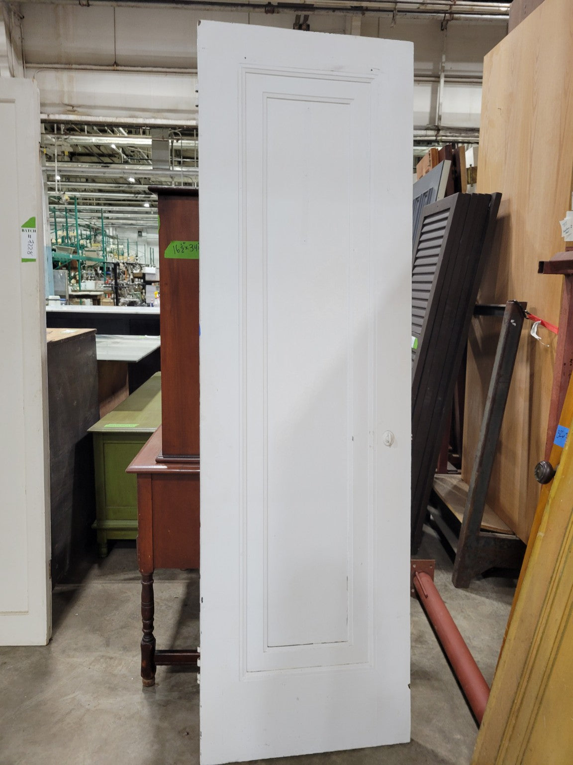 Vintage Painted Wood Full-Length Mirror Door with Glass Knob