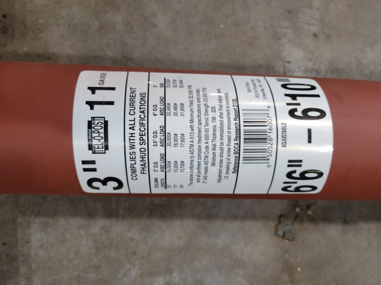 3" Adjustable Steel Tele-Post Floor Support Column (66"–110")