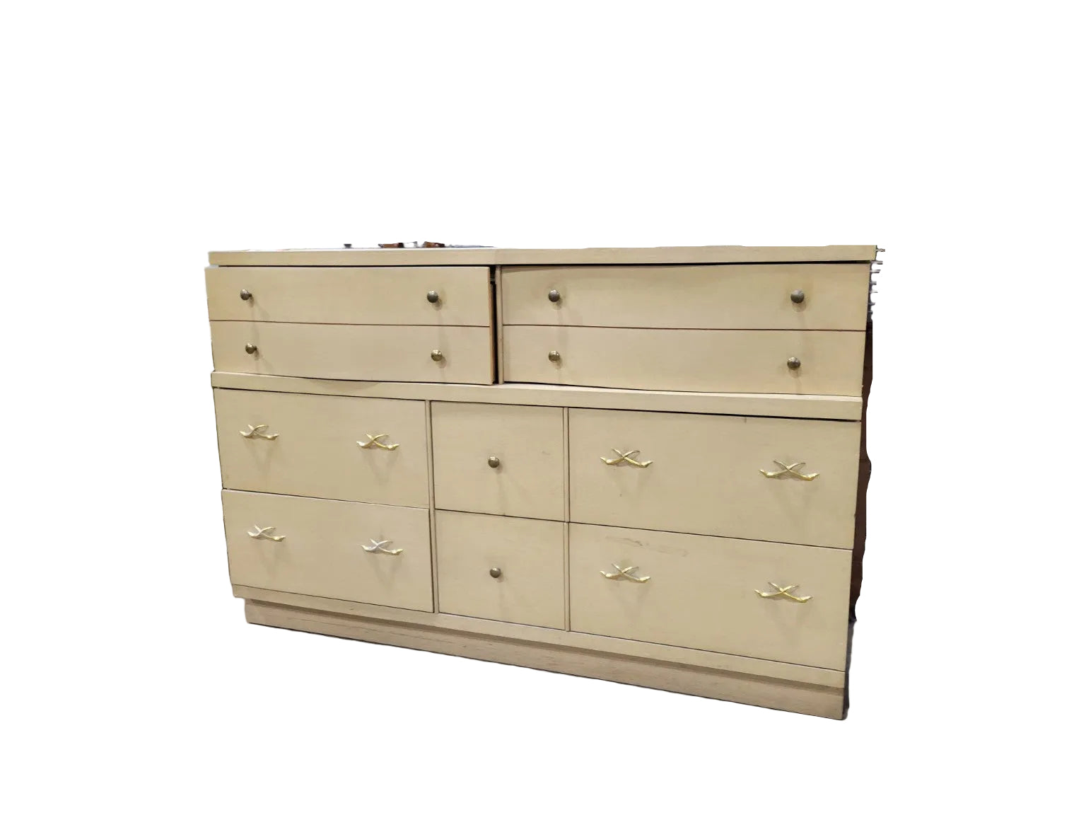 Mid-Century Modern Nine-Drawer Dresser with Brass Hardware