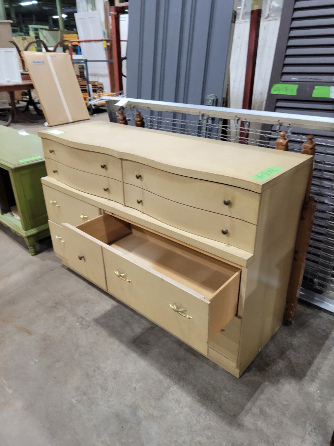 Mid-Century Modern Nine-Drawer Dresser with Brass Hardware
