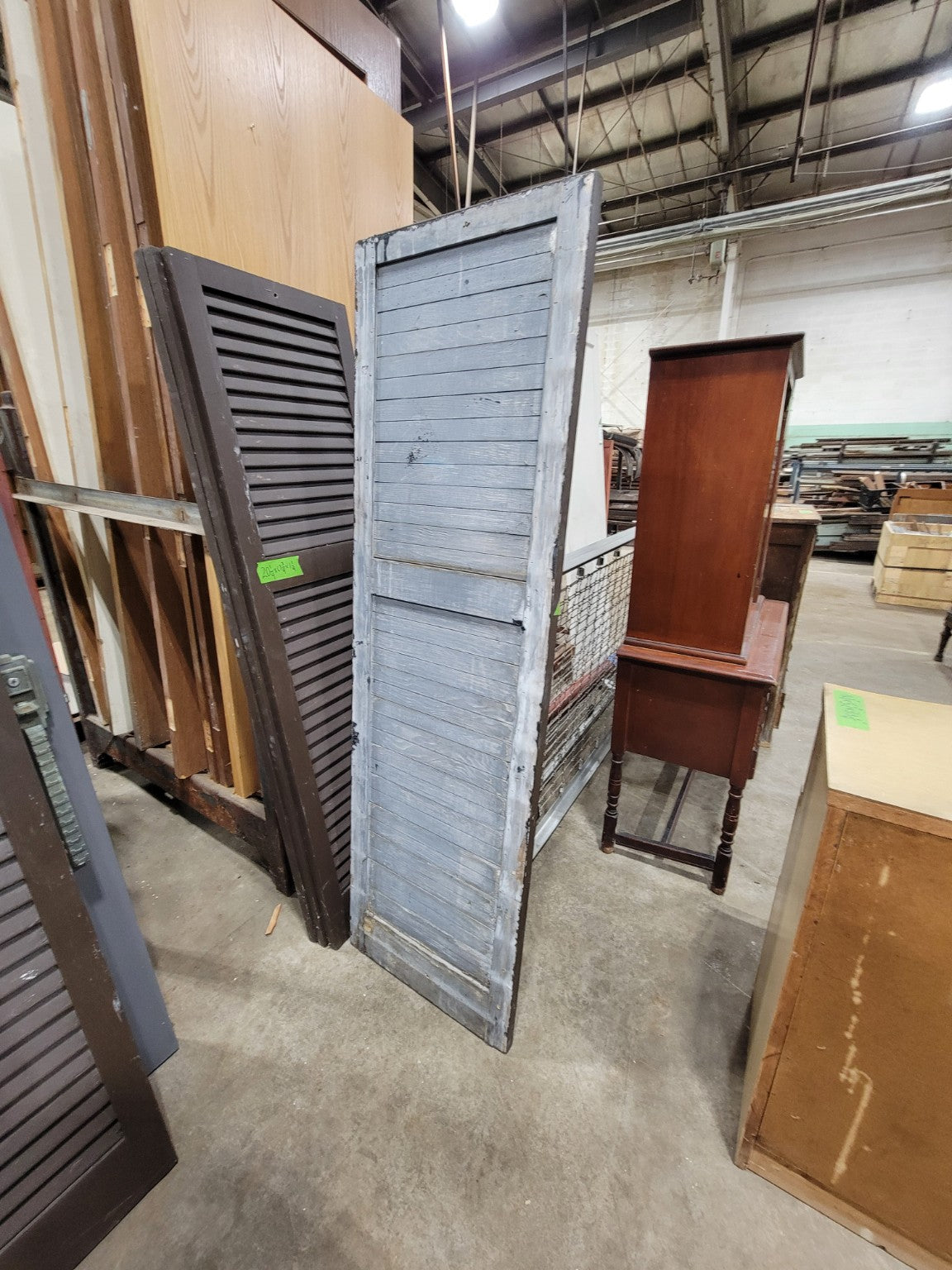 Vintage Exterior Wood Louvered Shutter – Brown Painted Architectural Salvage