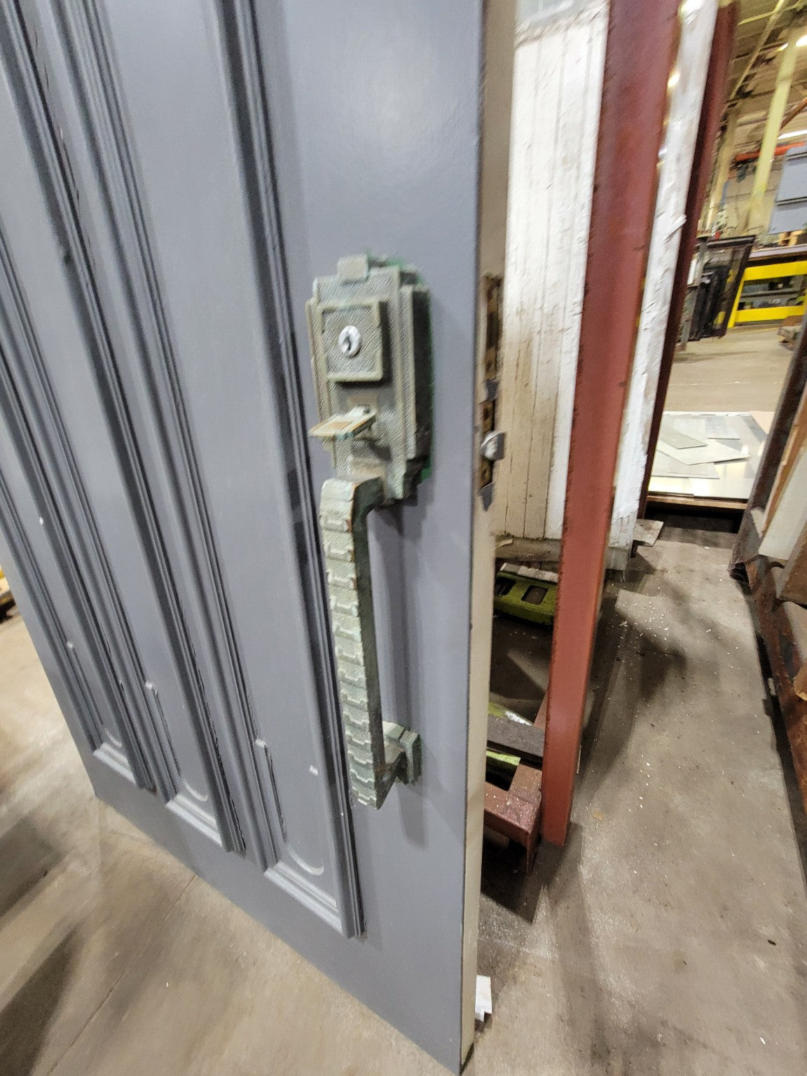 Vintage Mid-Century Modern Three Panel Entry Door with Brutalist Bronze Pull
