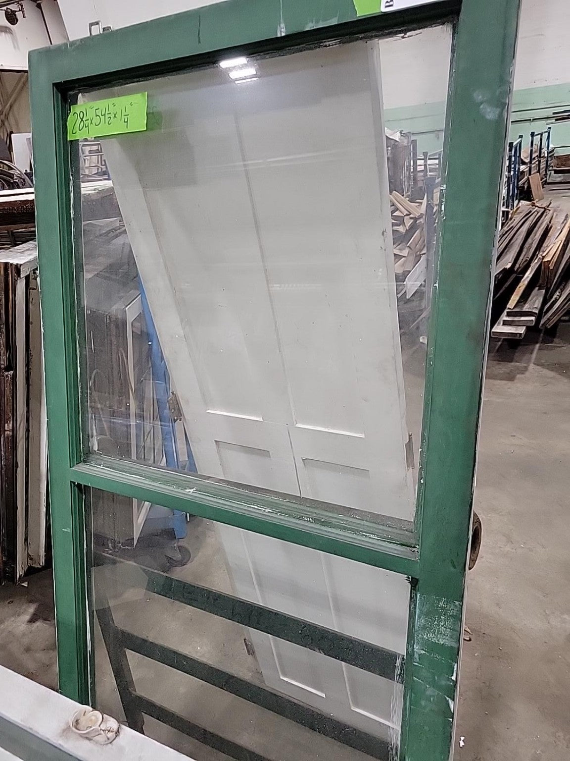 Vintage Green Painted Wood Window Sash – 28¼" x 54½"