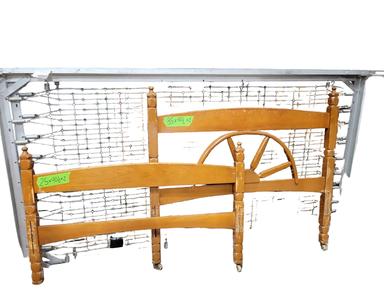 Vintage Maple Twin Bed Frame with Wagon Wheel Headboard