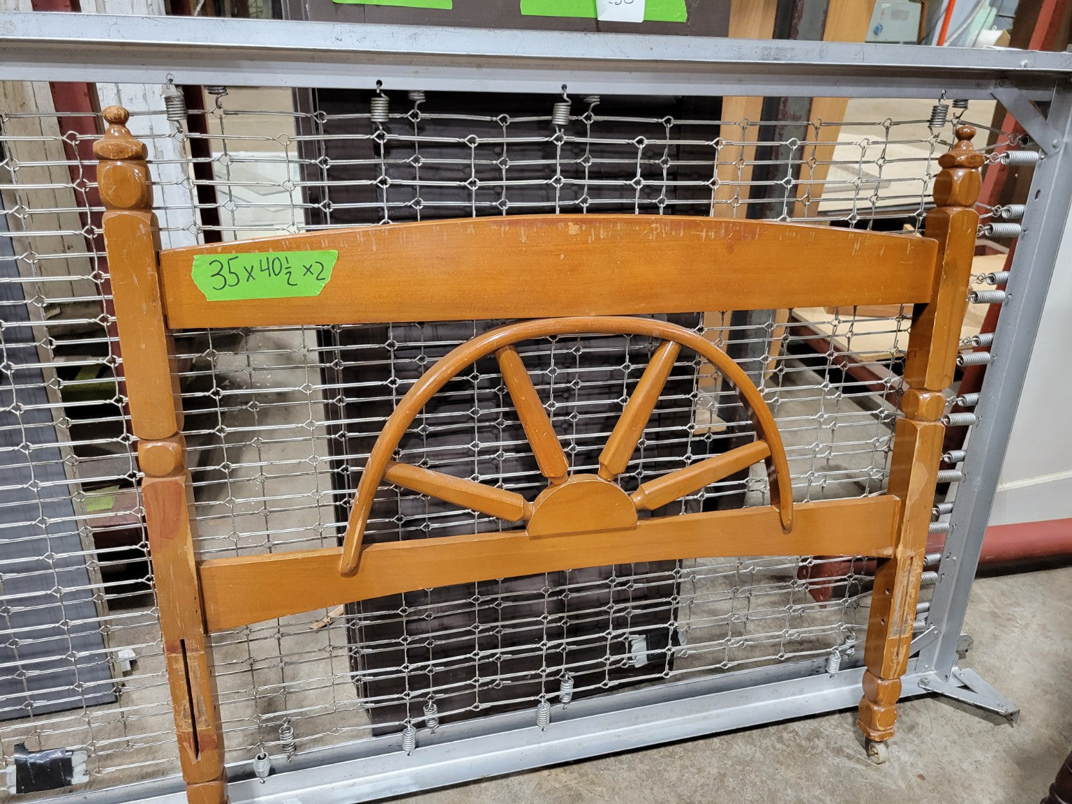 Vintage Maple Twin Bed Frame with Wagon Wheel Headboard