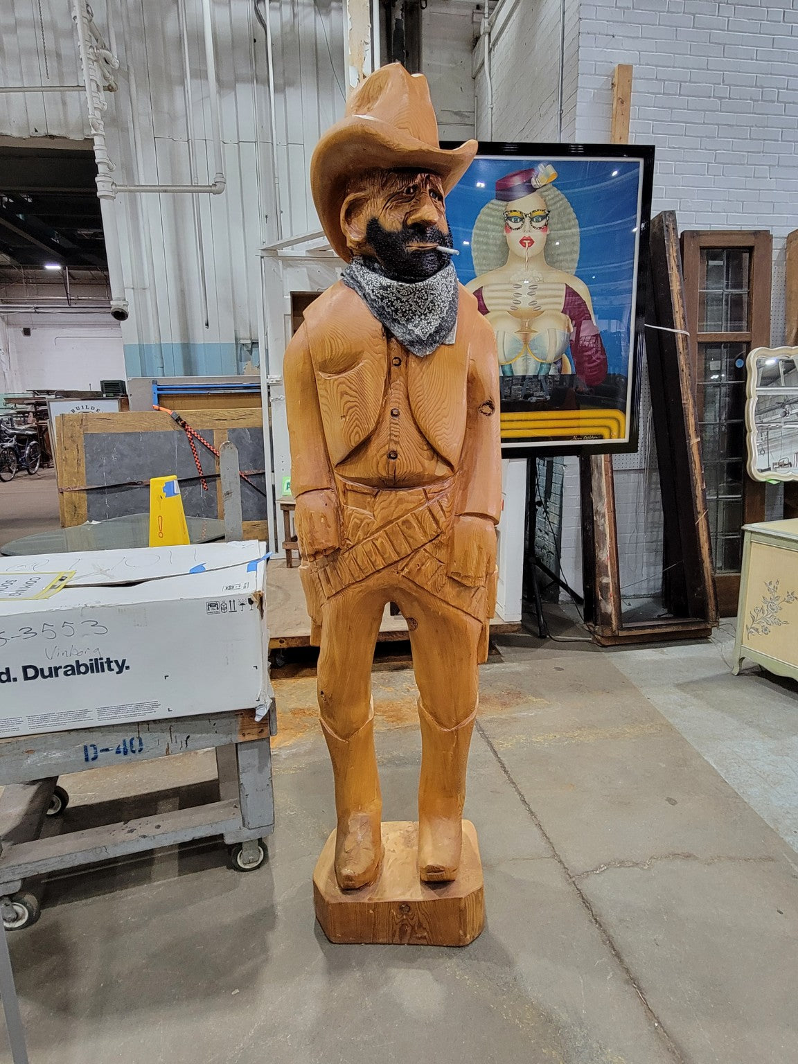 Ray Kowalski Hand-Carved Western Cowboy Sculpture (1990)