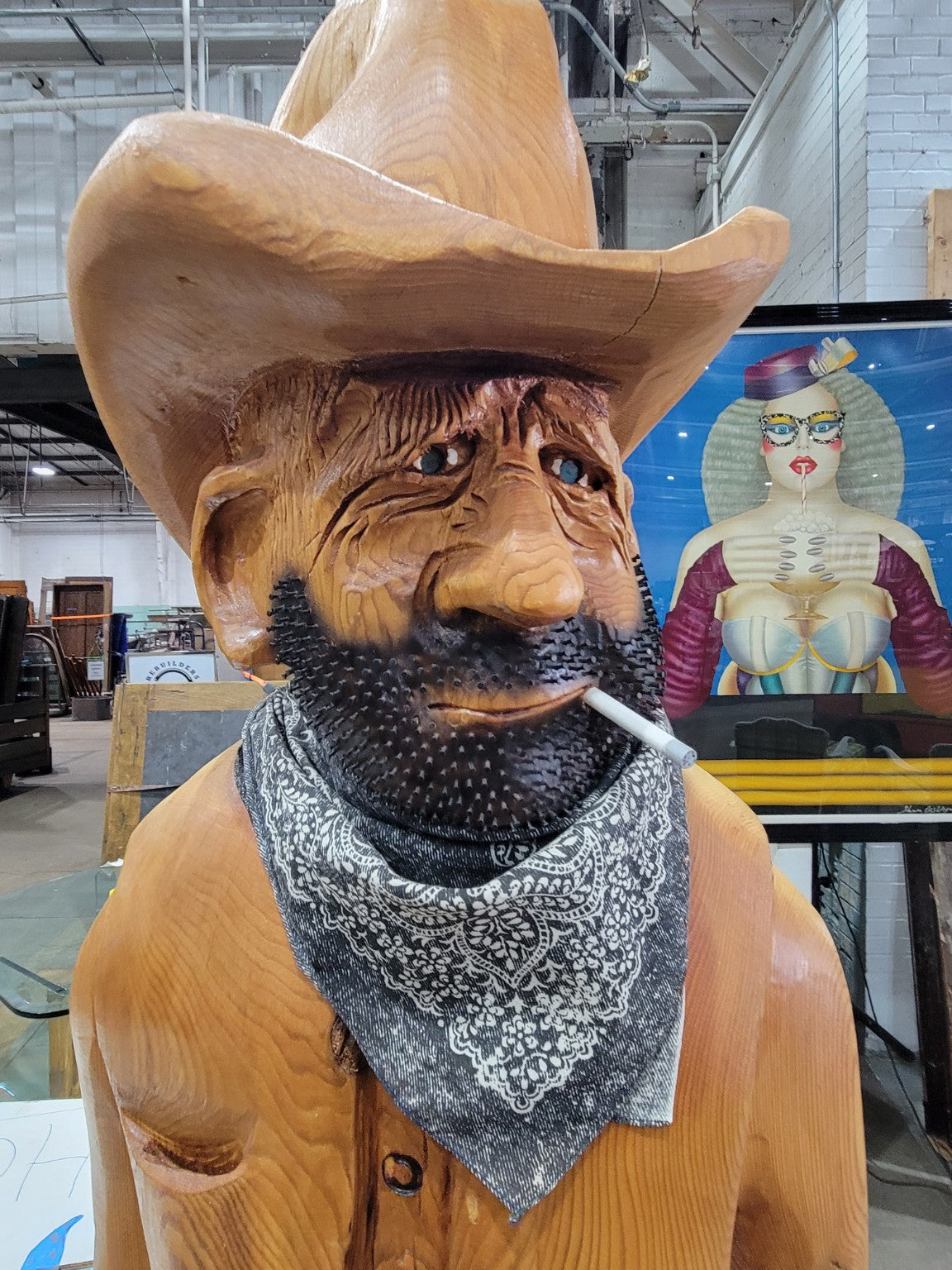 Ray Kowalski Hand-Carved Western Cowboy Sculpture (1990)