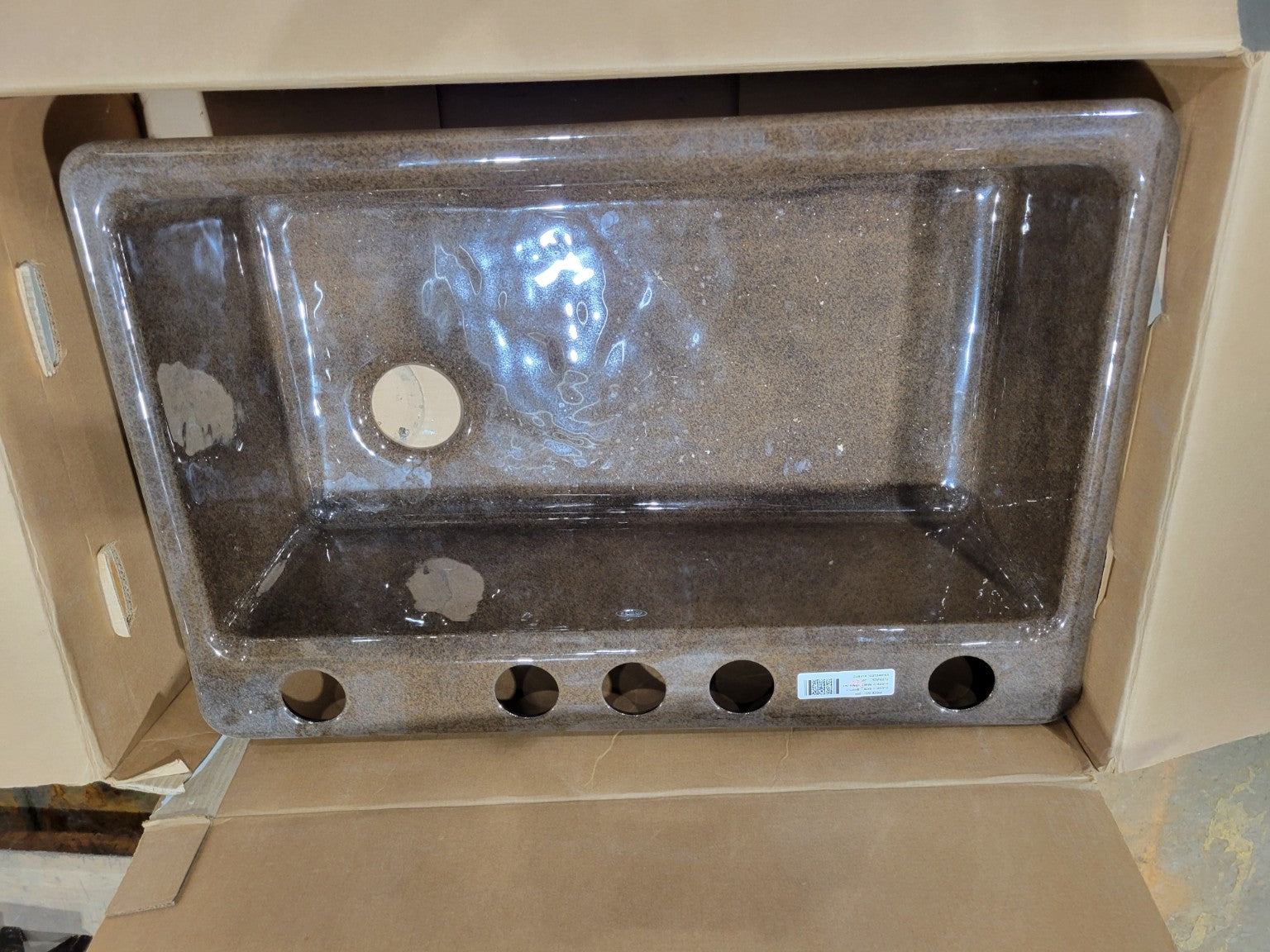 New Old Stock 33" Brown Composite Utility Sink with Accessories – Left Bowl