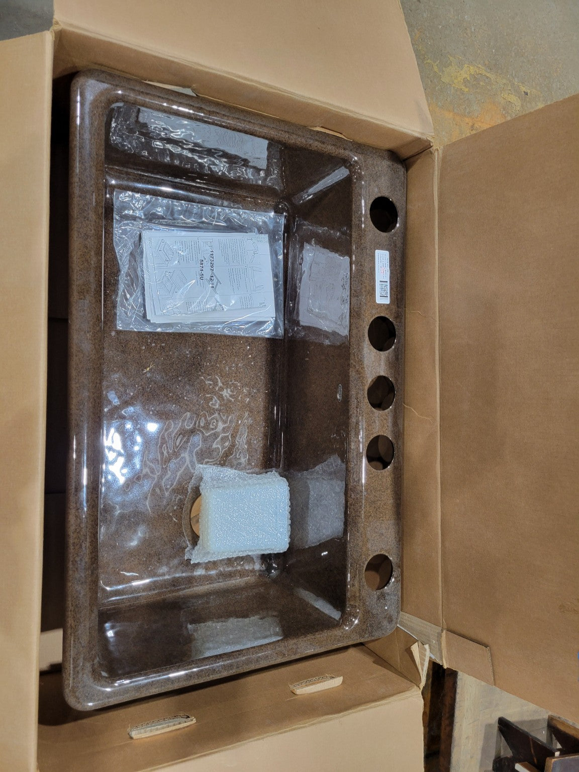 New Old Stock 33" Brown Composite Utility Sink with Accessories – Left Bowl