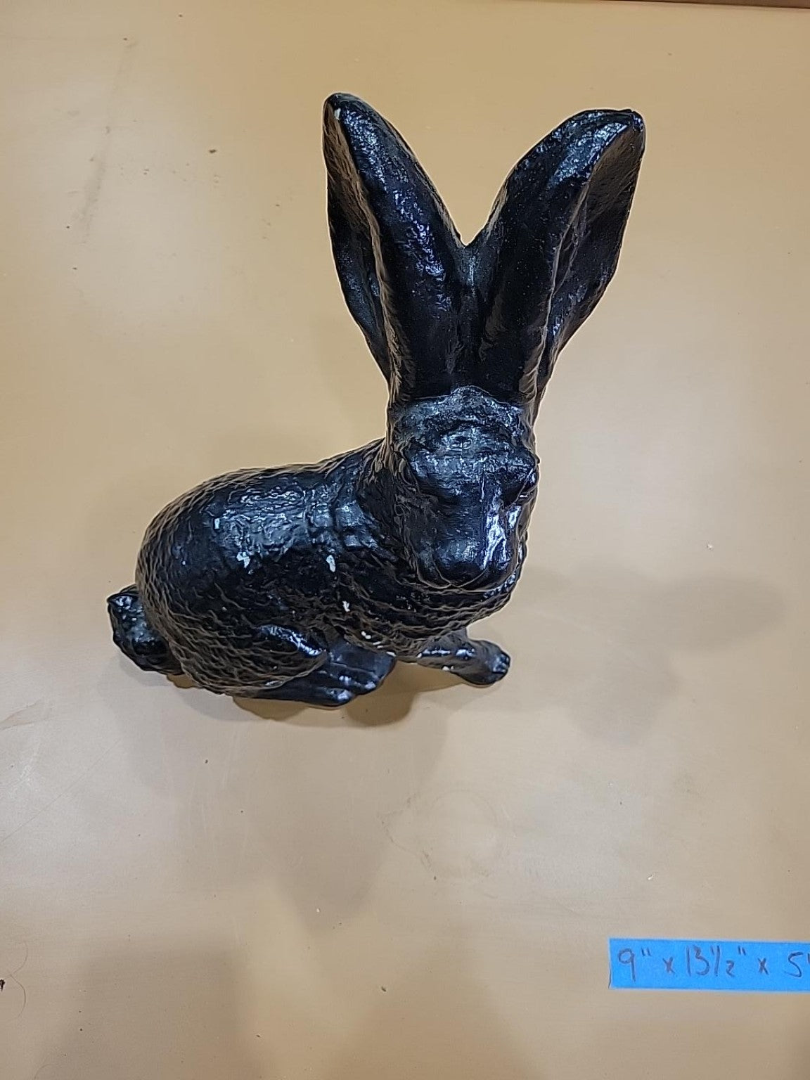 Vintage Black Cement Rabbit Garden Statue