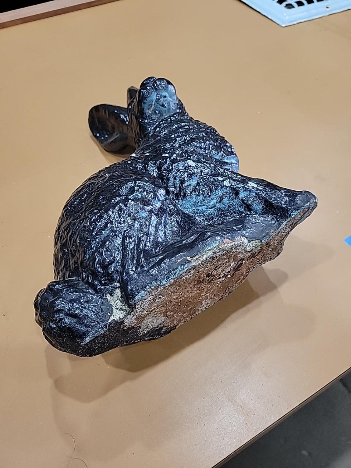 Vintage Black Cement Rabbit Garden Statue