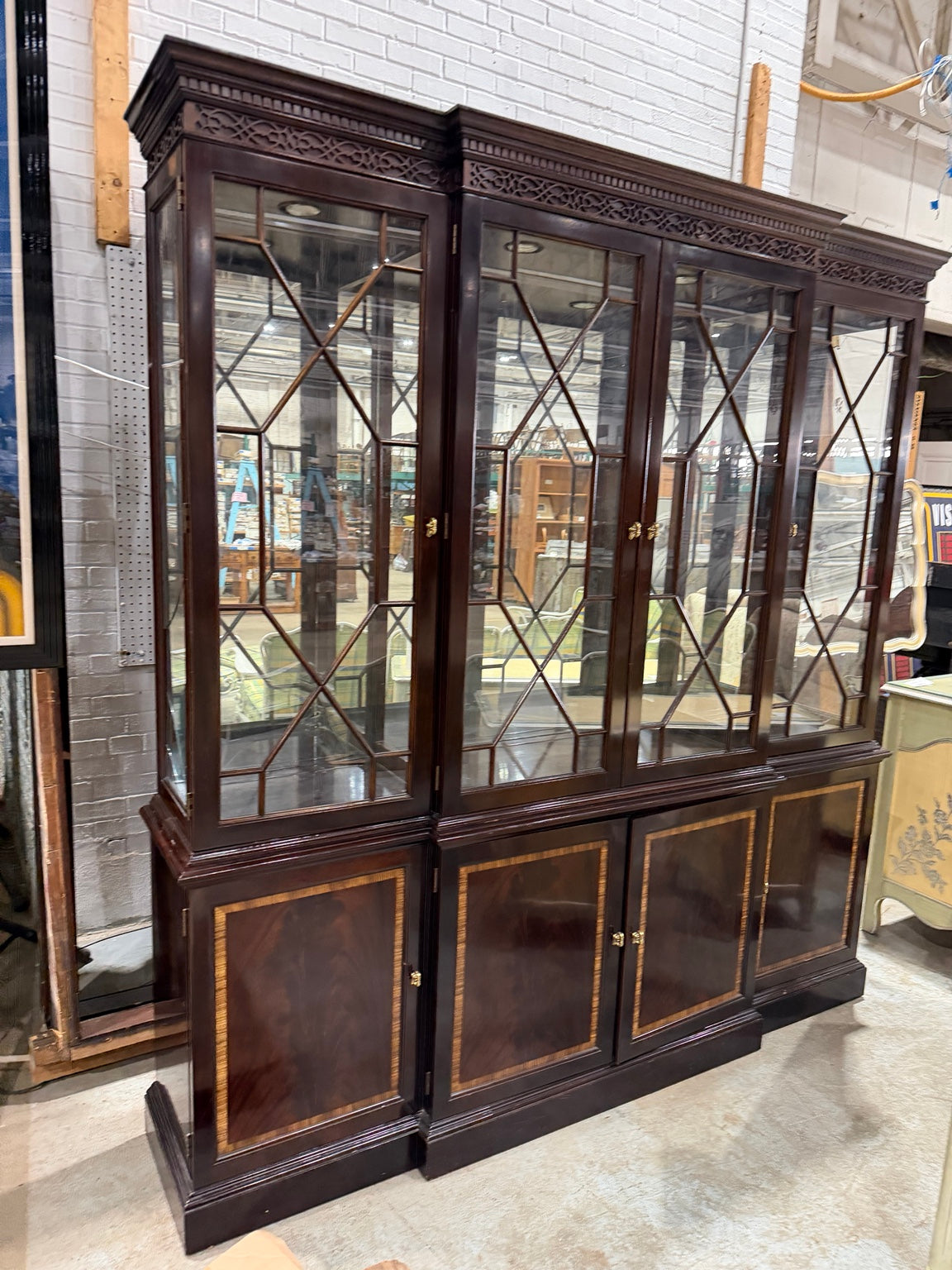 Vintage Stickley Mahogany Breakfront Display Cabinet