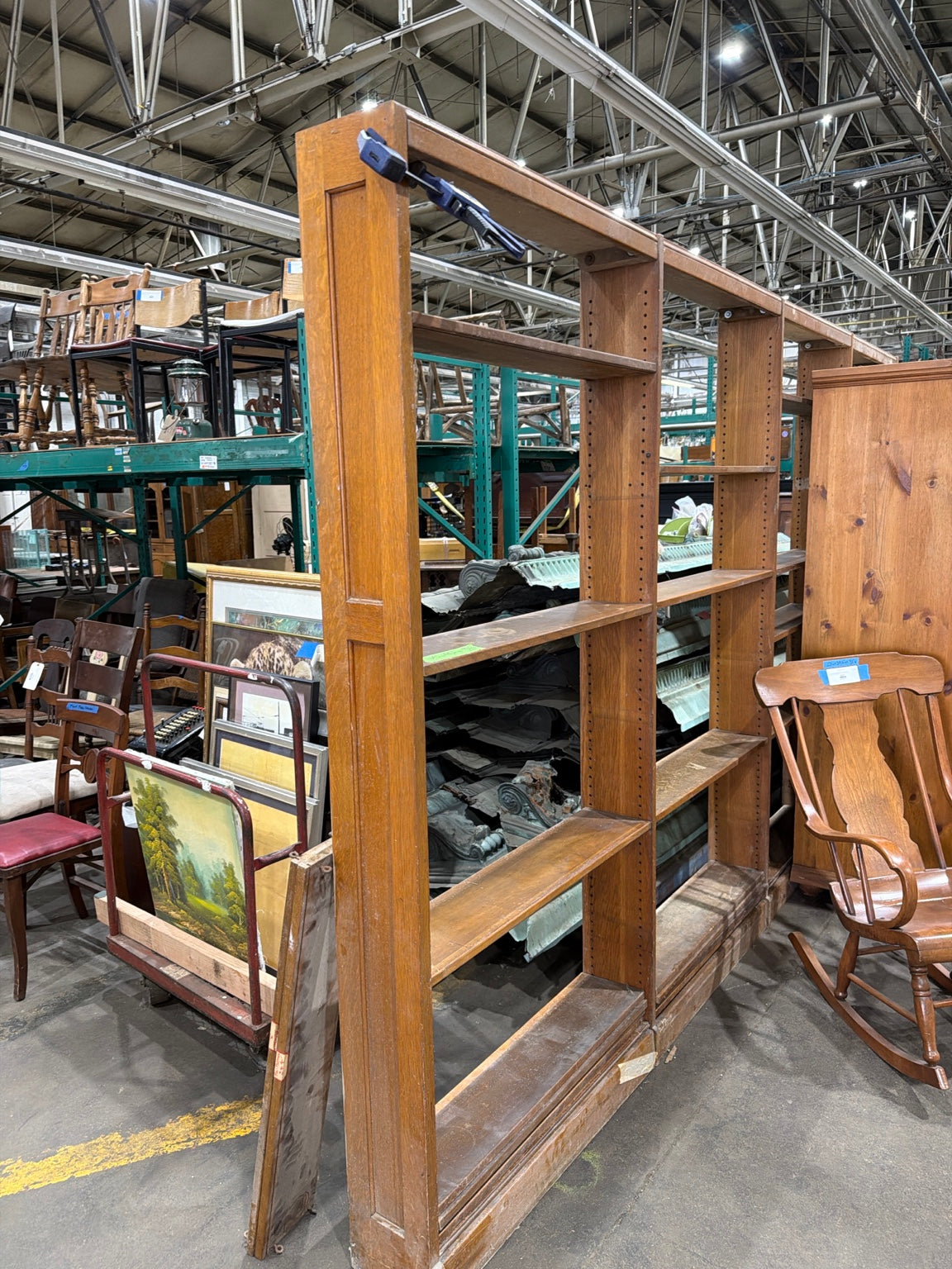 Vintage Oak Adjustable Library Shelving – 12' Wide