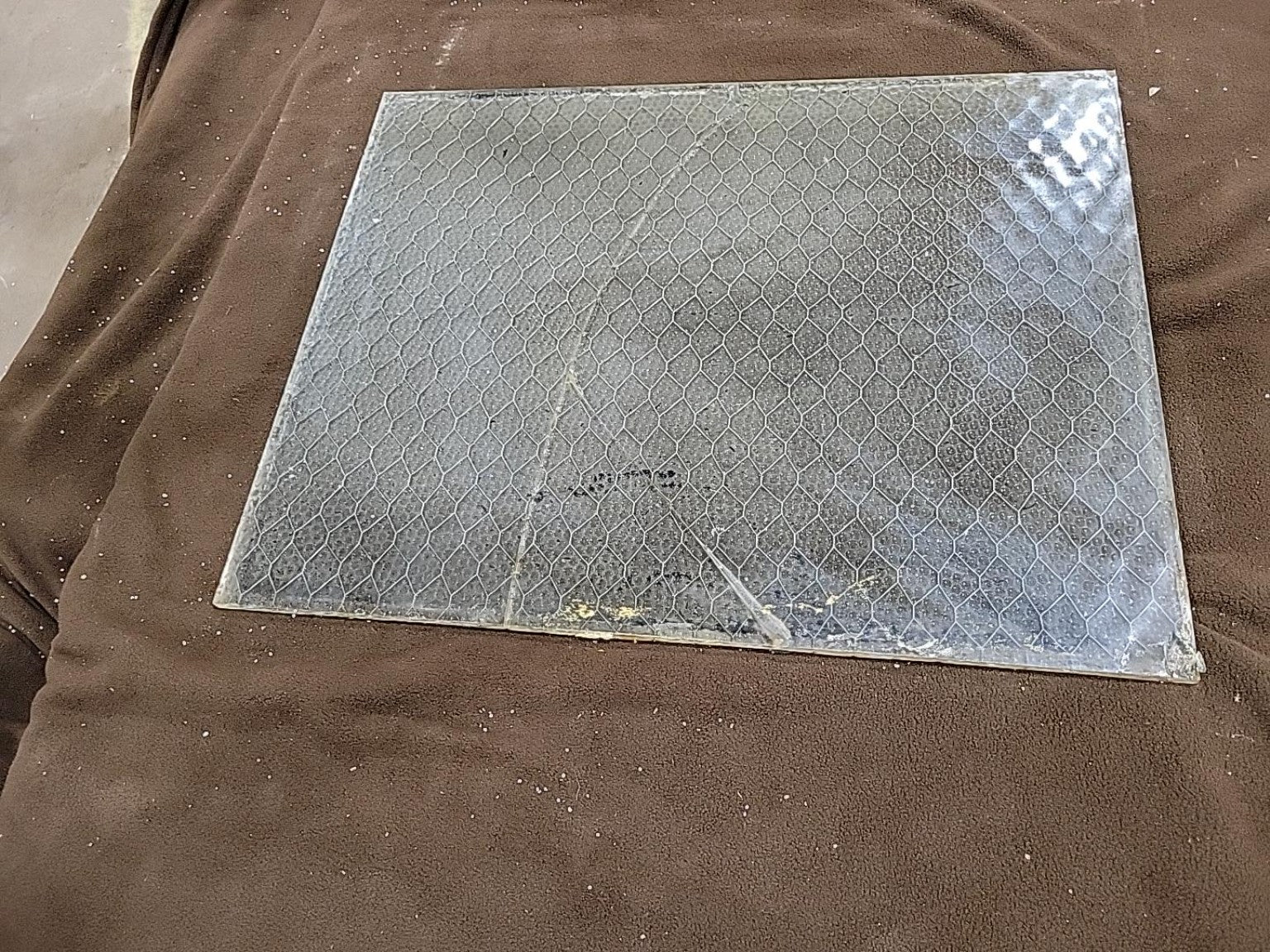 Vintage Wired Pebble Glass Panel – Approx. 14 ½" x 18 ½" (Damaged)