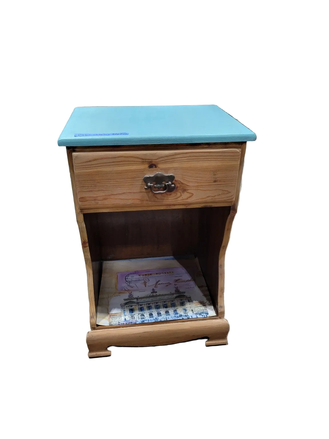 Vintage Turquoise Wood Nightstand with Drawer