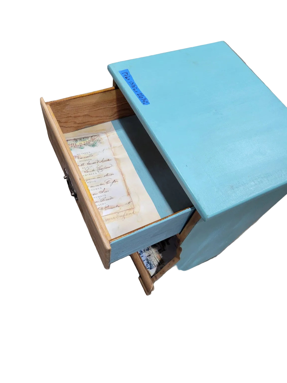 Vintage Turquoise Wood Nightstand with Drawer