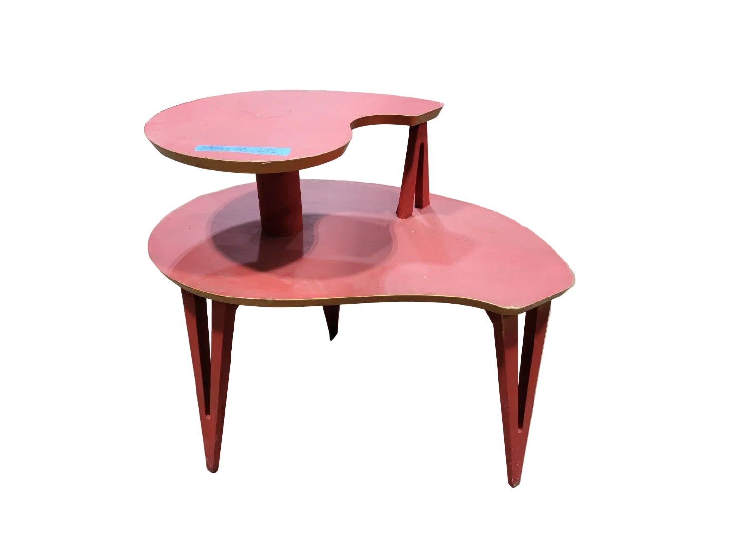 Vintage Red Two-Tier Kidney-Shaped Side Table